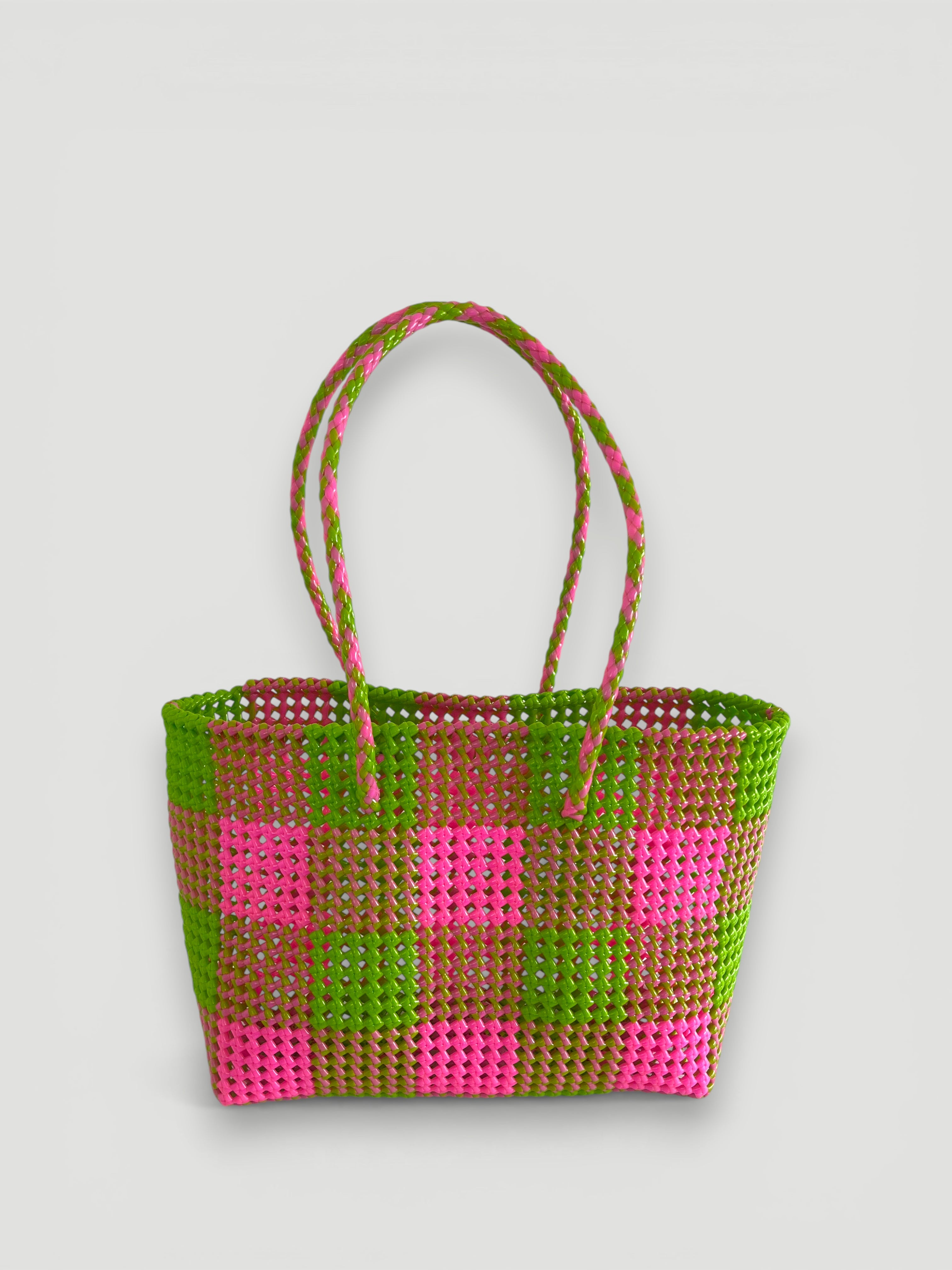 No. 21L - Hand-braided basket bag - large - light pink & light green