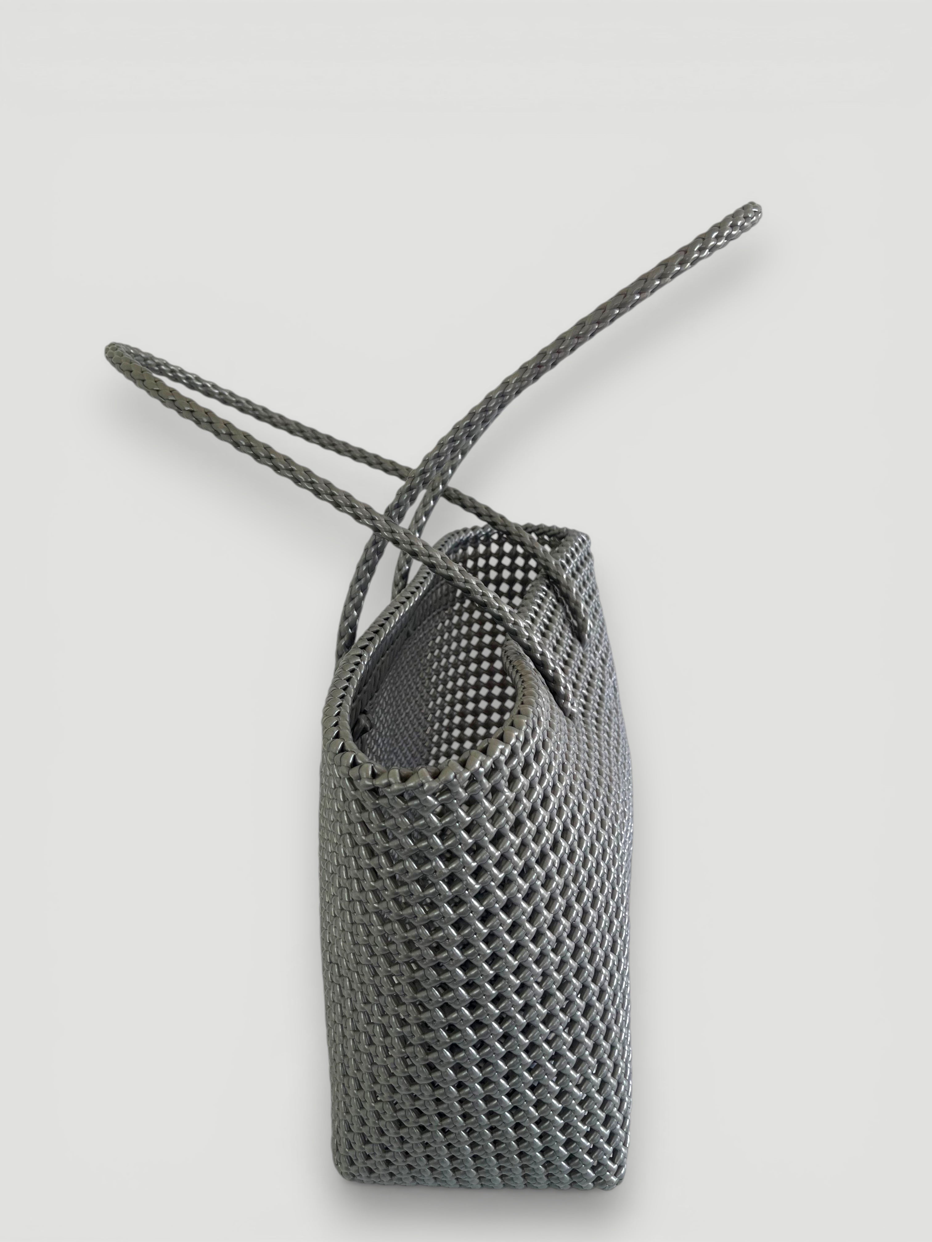 N°138L - SAC PANIER TRESSÉ MAIN - GRAND - argenté