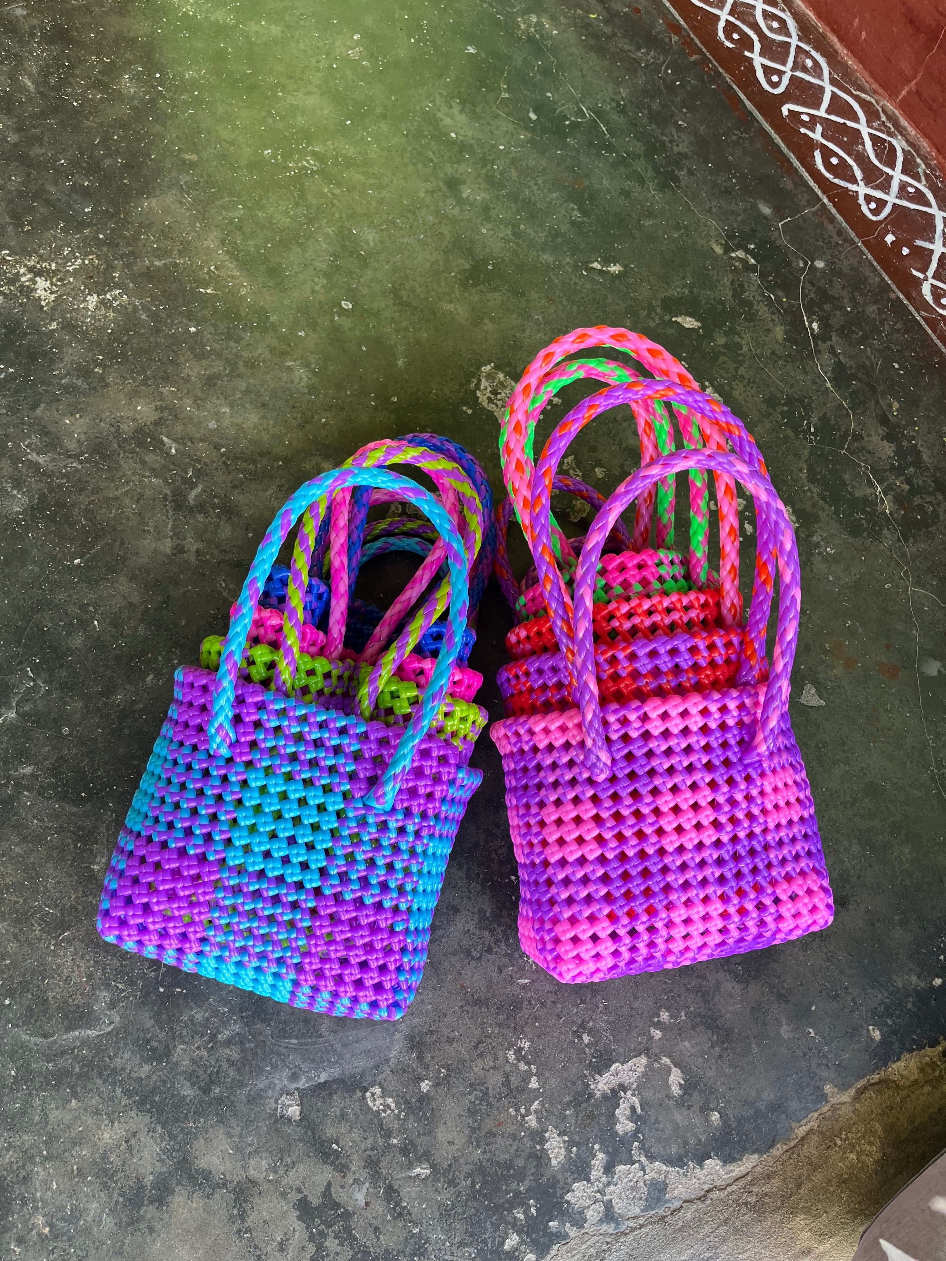 No. 4XS - IMPERFECT BASKET BAG - MINI - purple & light blue