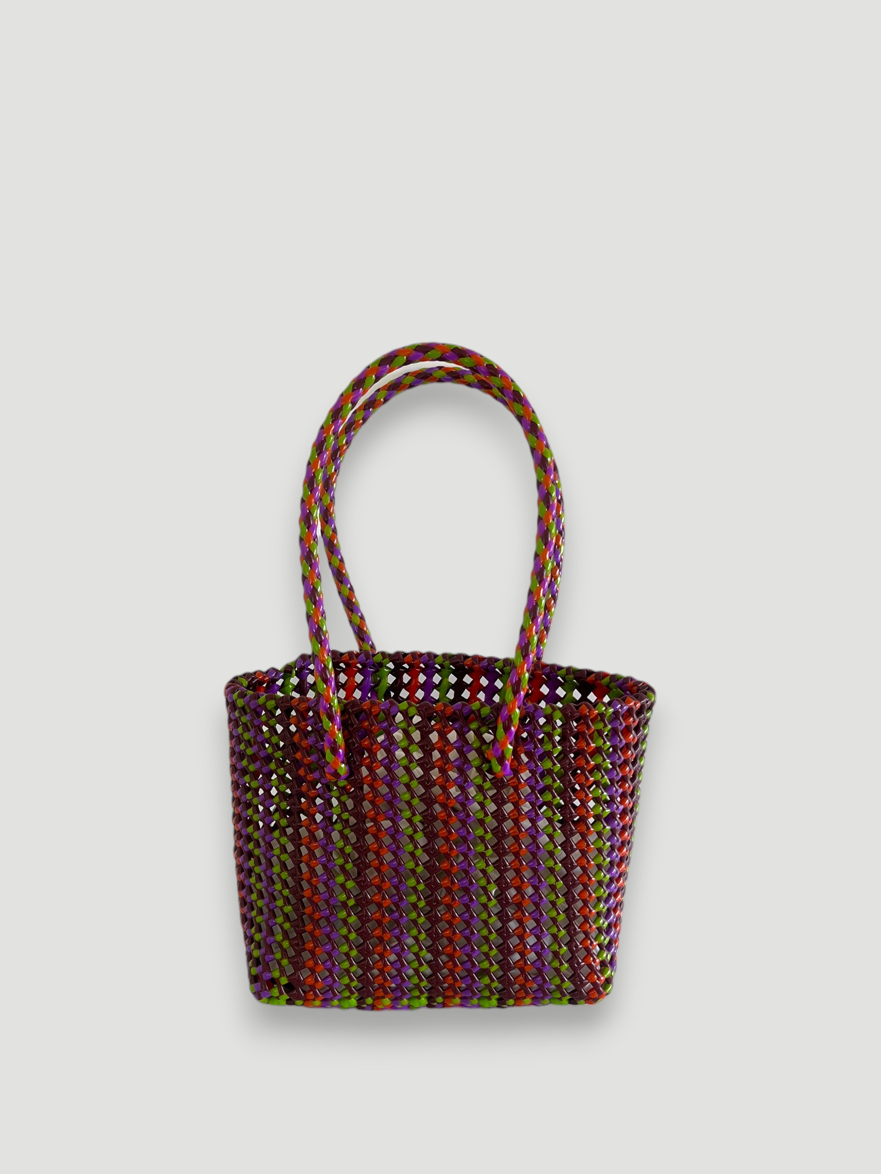 N°296S - SAC PANIER TRESSÉ MAIN - PETIT - multicolors