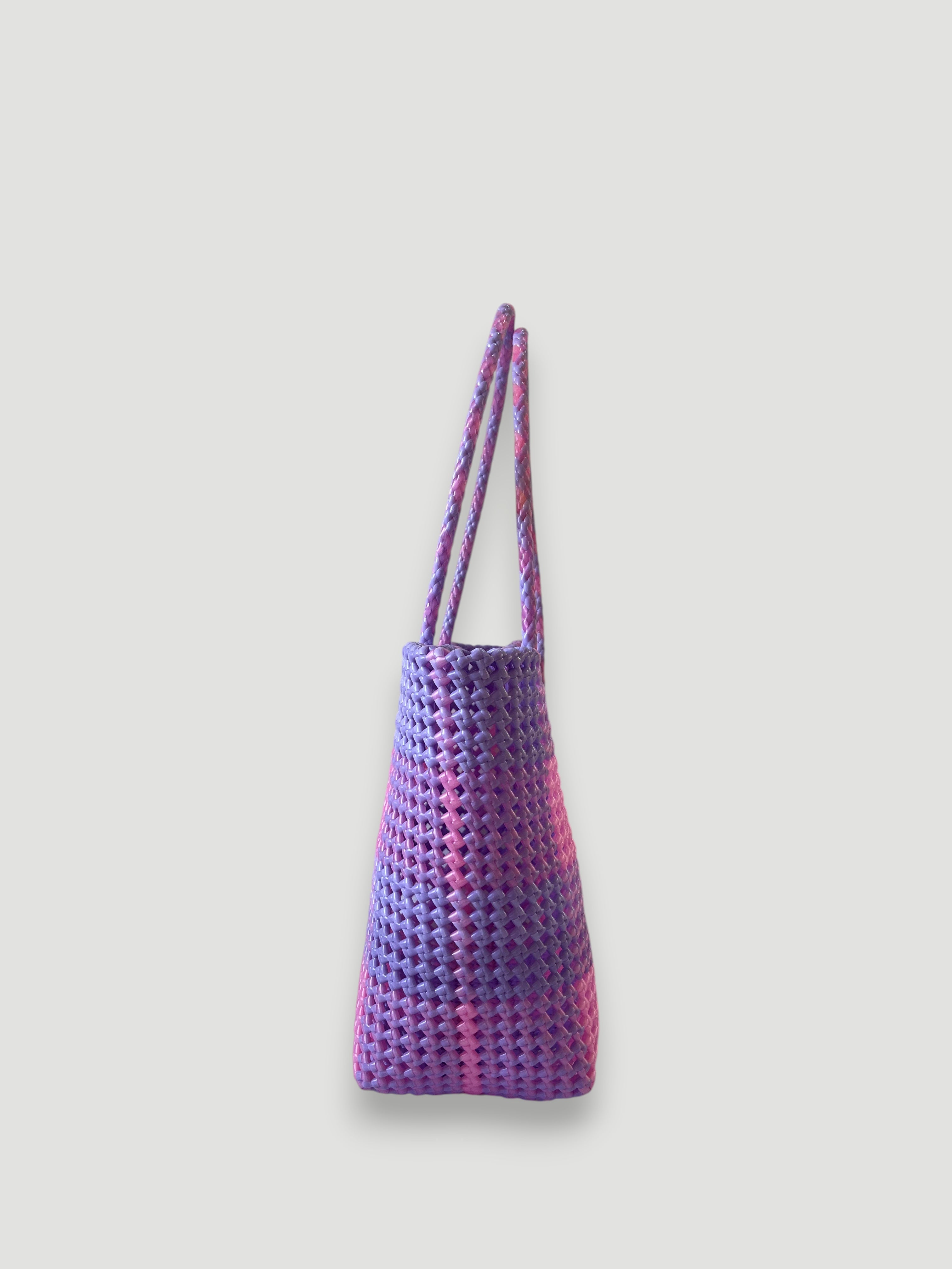No. 520L - HANDWOVEN BASKET BAG - LARGE - lavender & metallic rose