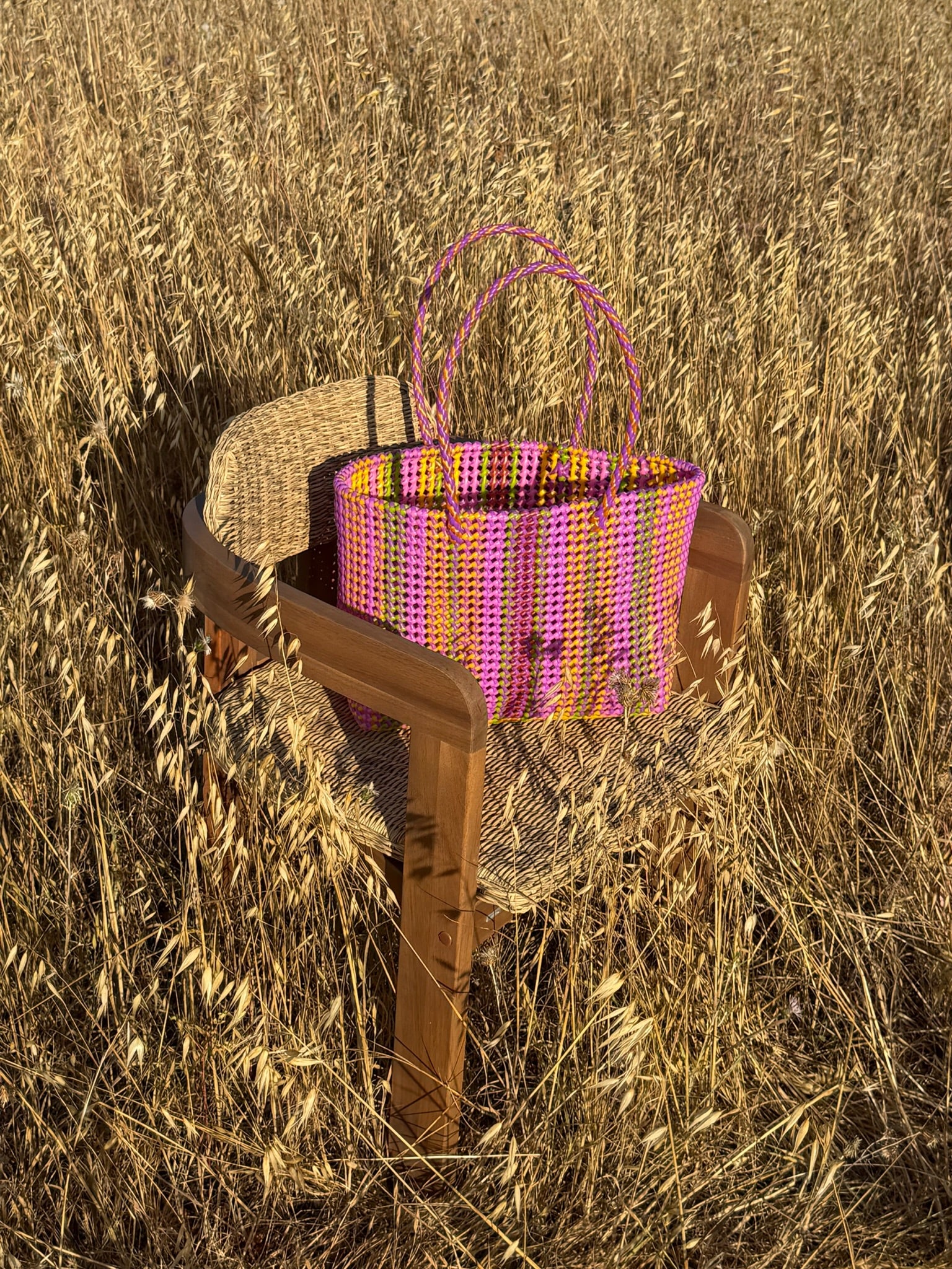 N°431L - SAC PANIER TRESSÉ MAIN - GRAND - multicolors