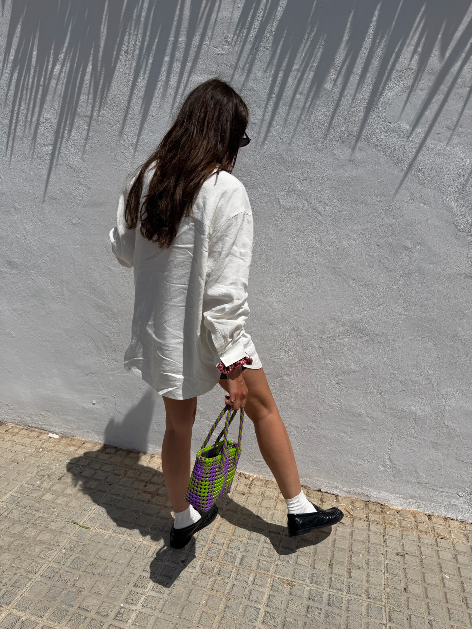 N°6XS - SAC PANIER TRESSÉ MAIN - MINI - vert clair & violet