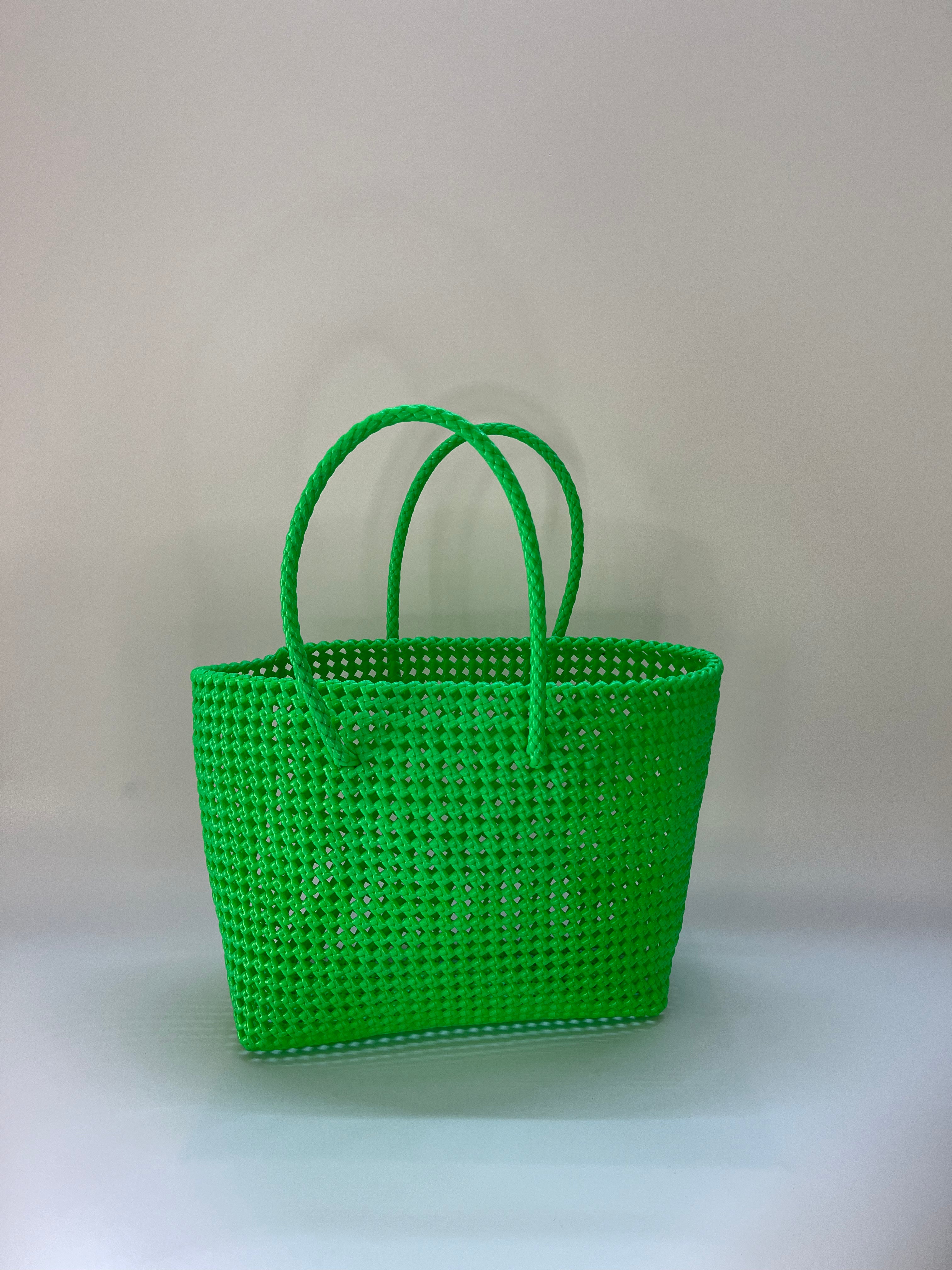 No. 41L - Hand-woven basket bag - large - fluorescent green