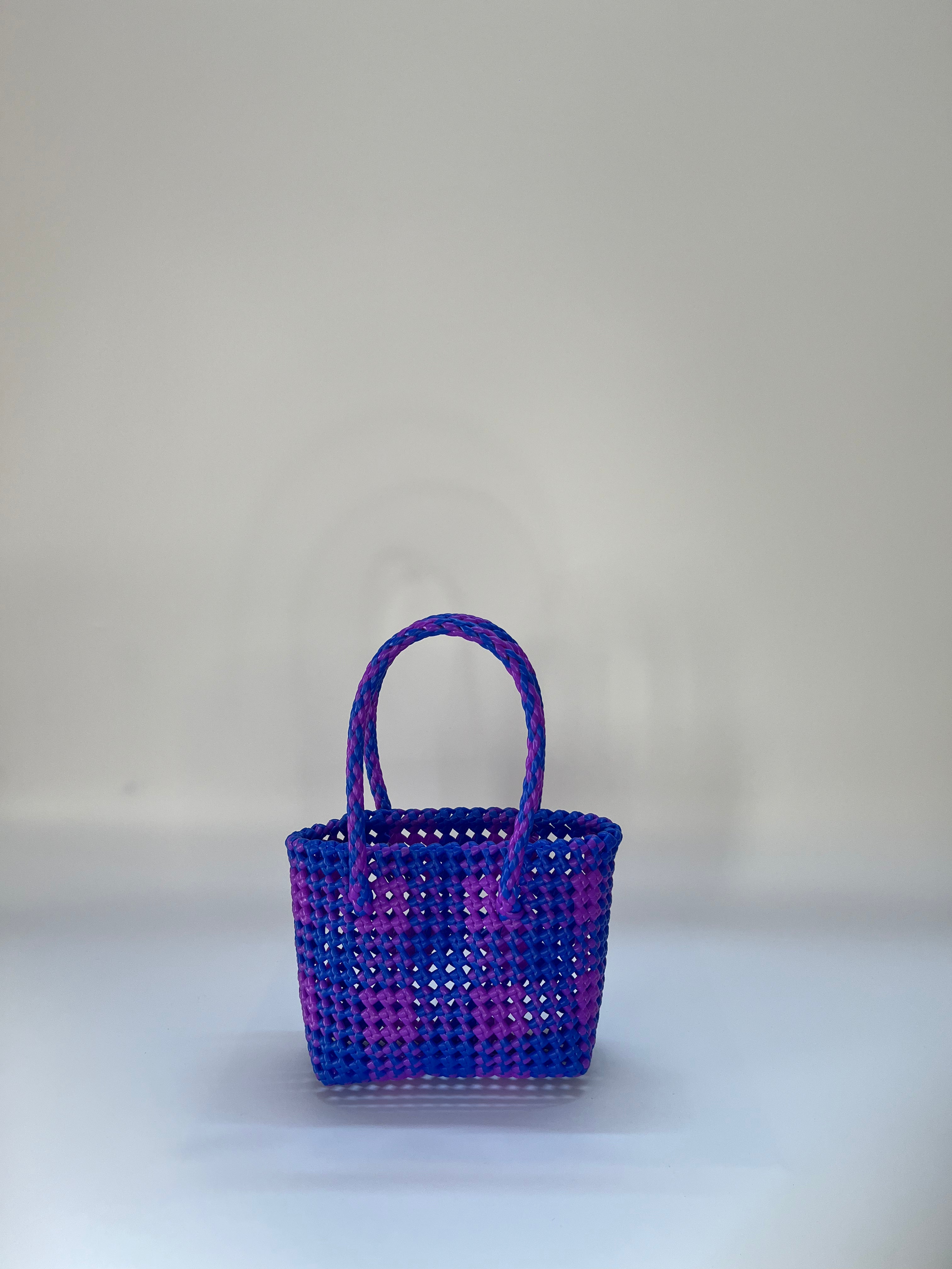 N°5XS - SAC PANIER TRESSÉ MAIN - MINI - bleu foncé & violet