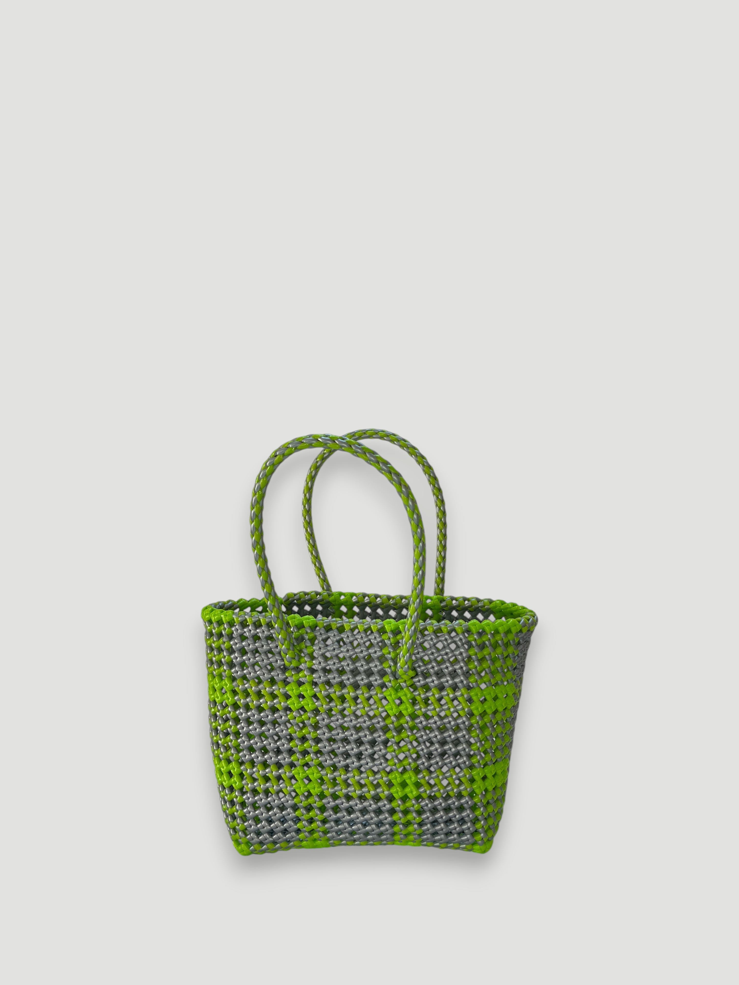 N°198S - SAC PANIER IMPARFAIT - PETIT - argenté & vert clair