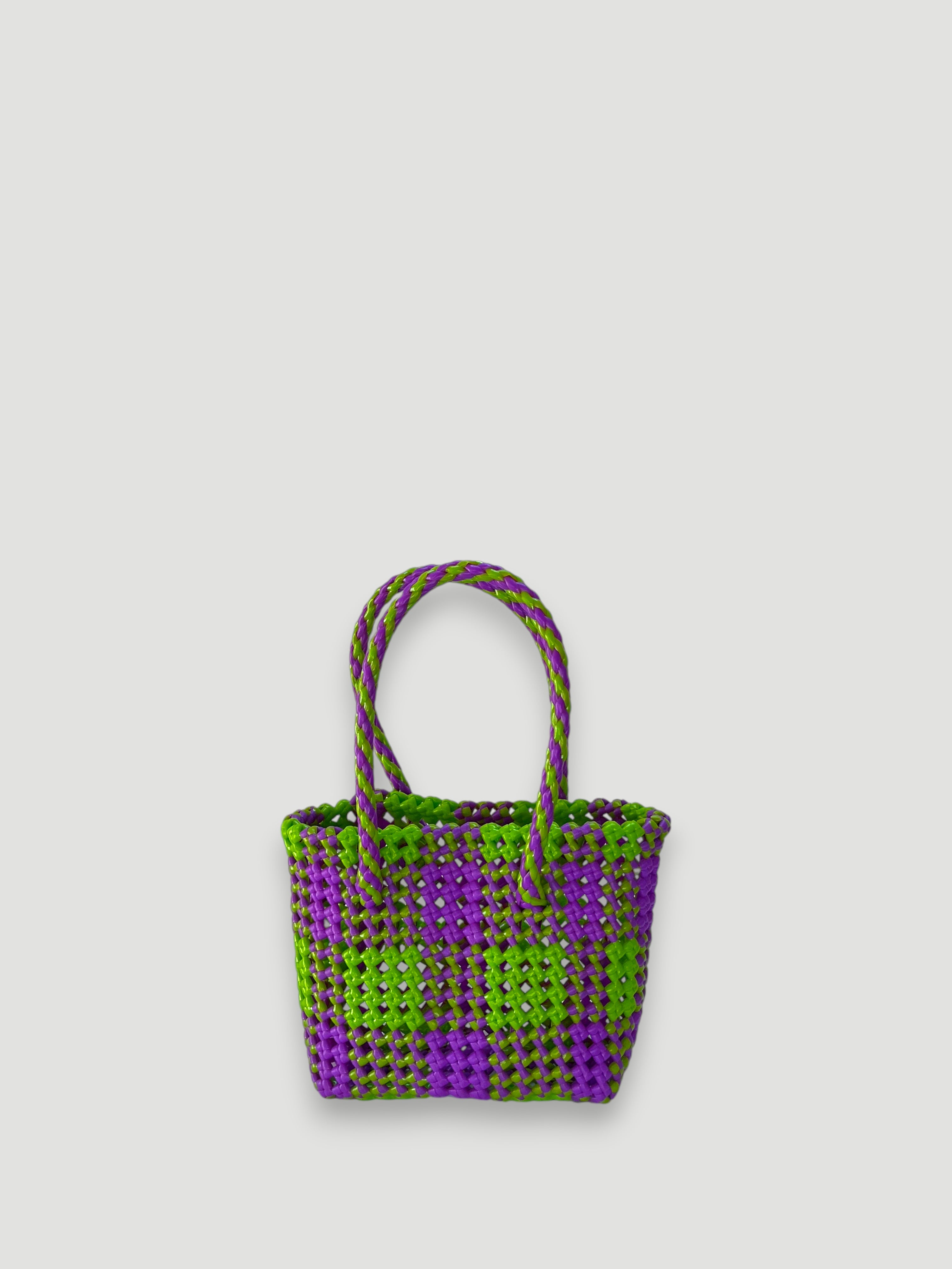 No. 6XS - Hand-braided basket bag - mini - light green & purple