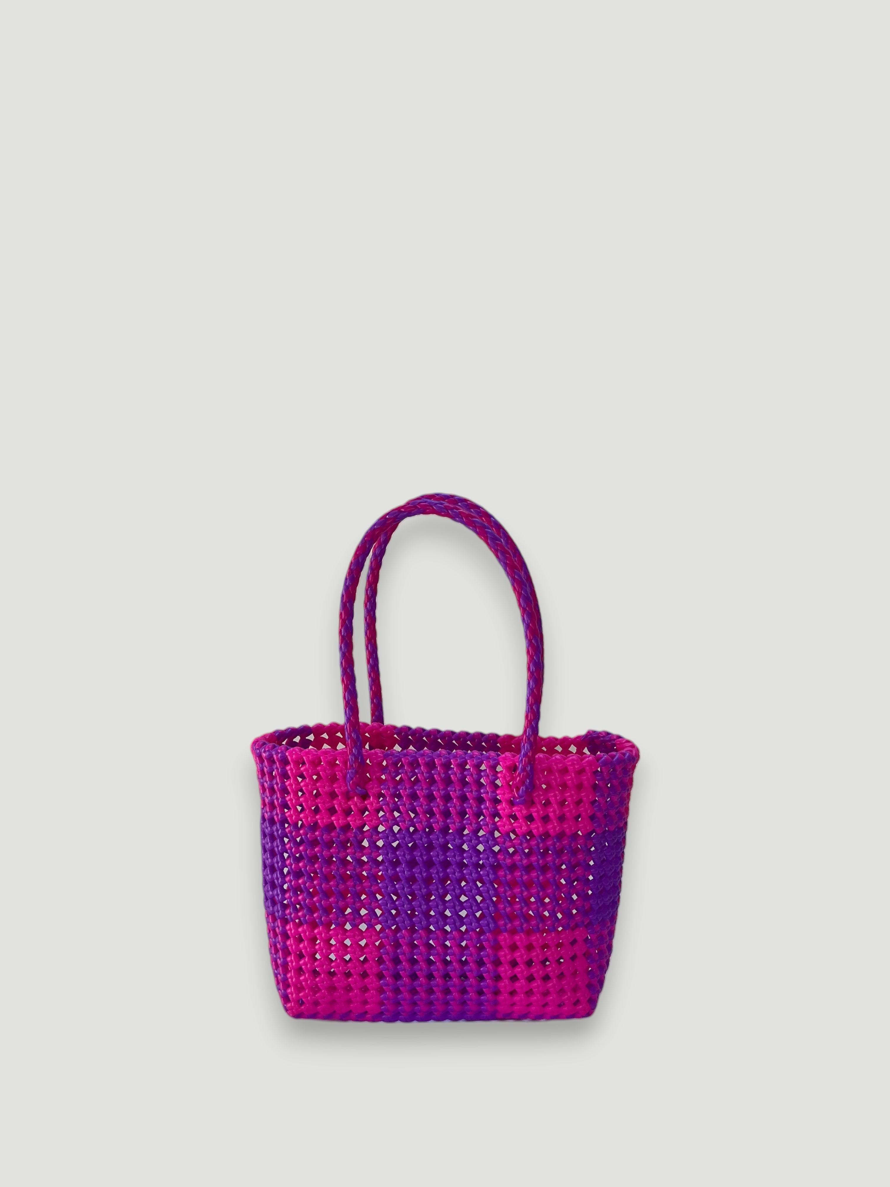 N°88S - SAC PANIER IMPARFAIT - PETIT - rose fluo & violet