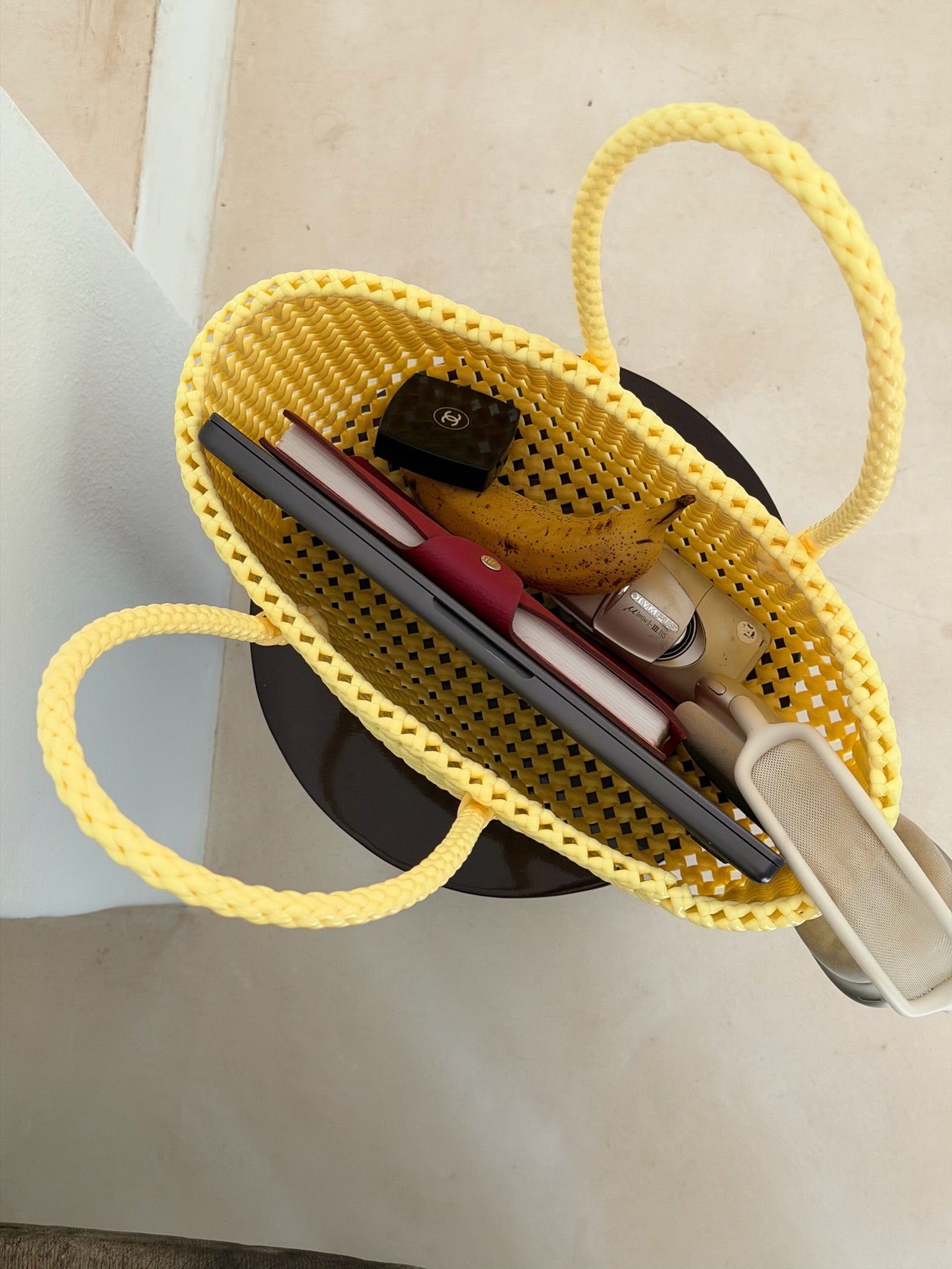 N°347M - SAC PANIER TRESSÉ MAIN - MOYEN - crème