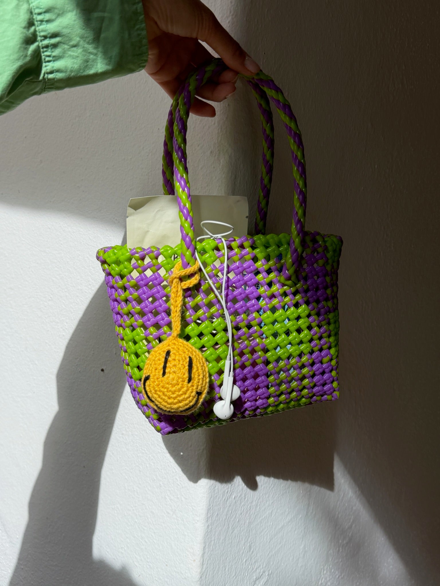 No. 6XS - Hand-braided basket bag - mini - light green & purple