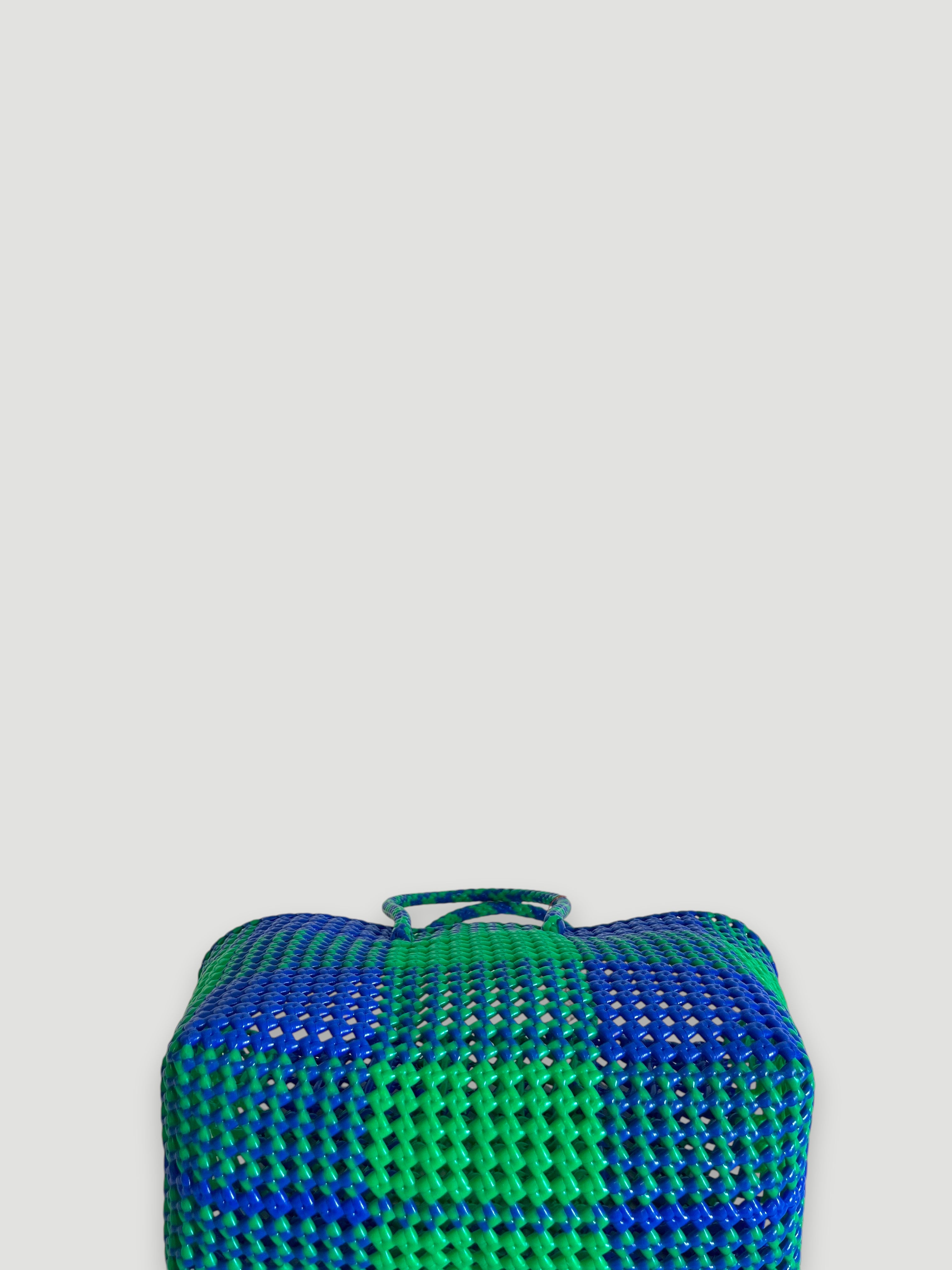 N°333M - SAC PANIER TRESSÉ MAIN - MOYEN - vert & bleu foncé