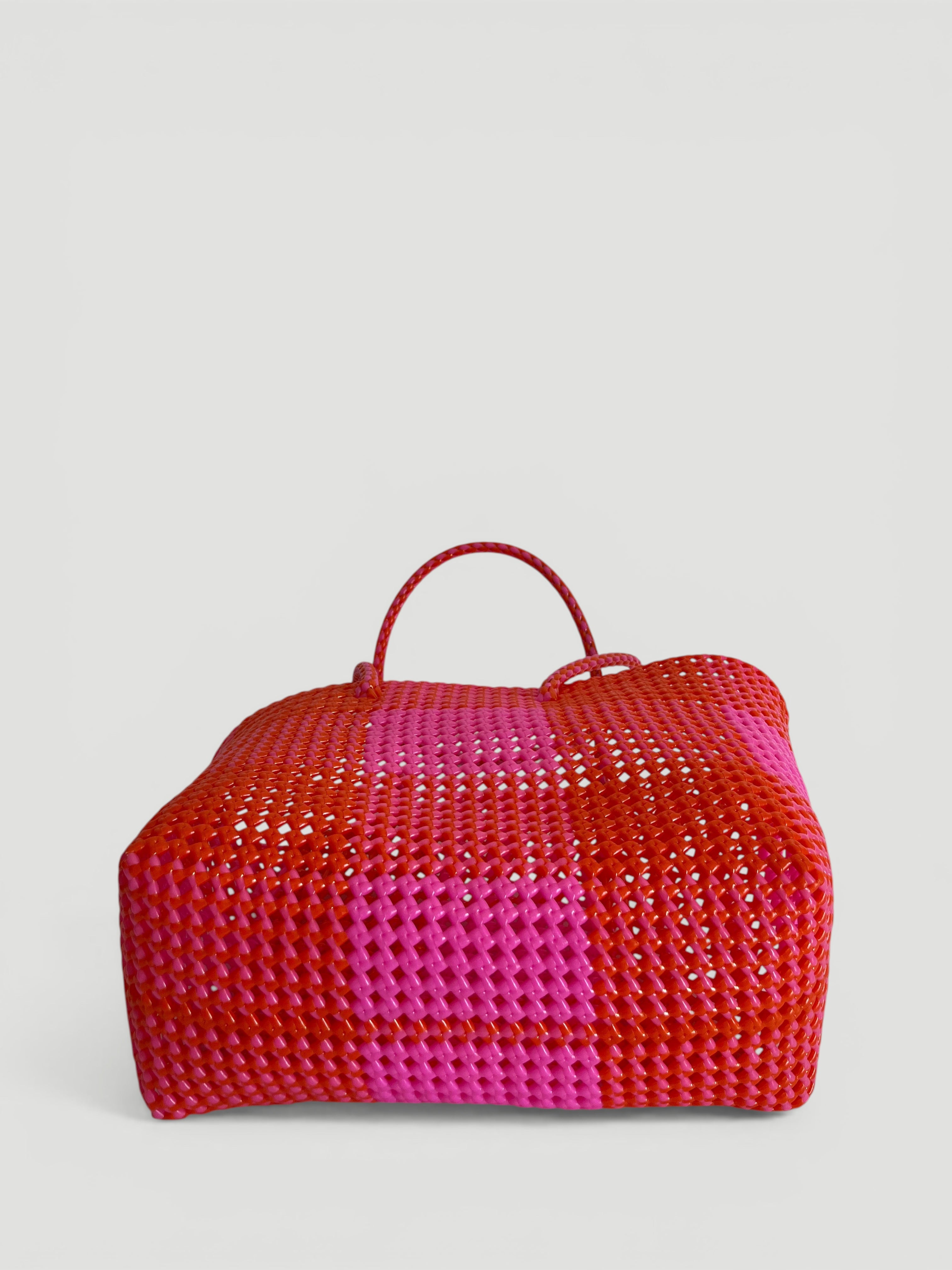 No. 12L bis - Hand-woven basket bag - large - light pink & red