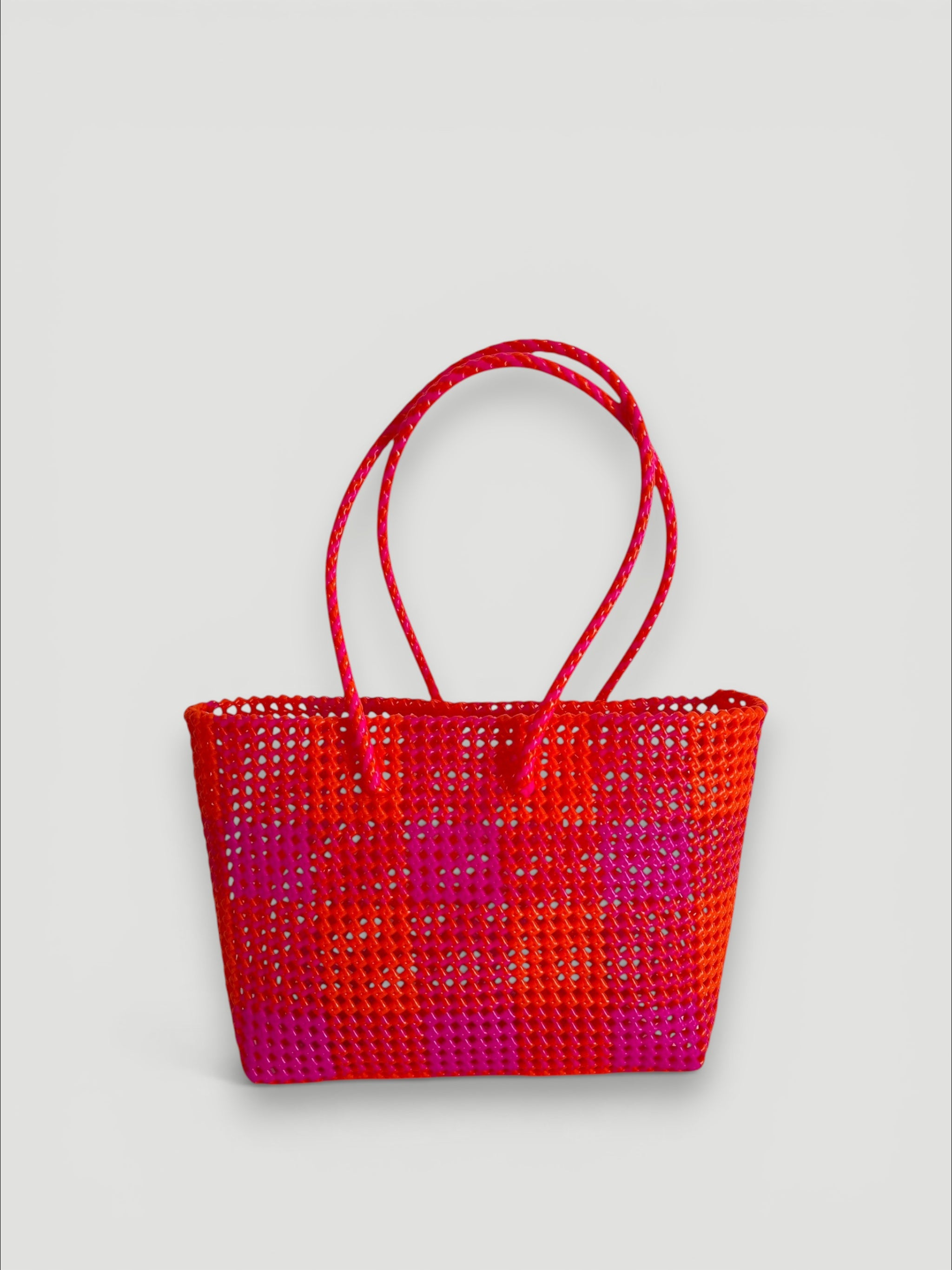 N°113L - SAC PANIER TRESSÉ MAIN - GRAND - rose fluo & orange