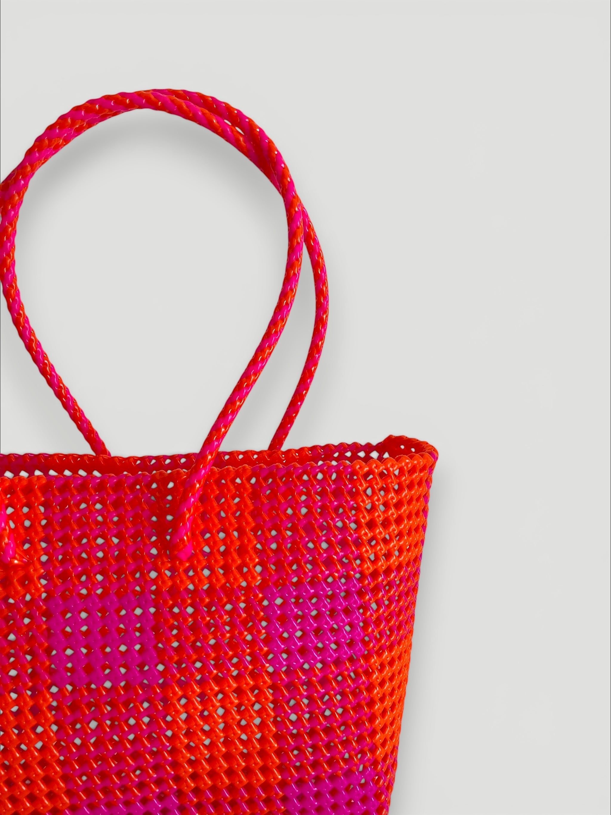 N°113L - SAC PANIER TRESSÉ MAIN - GRAND - rose fluo & orange