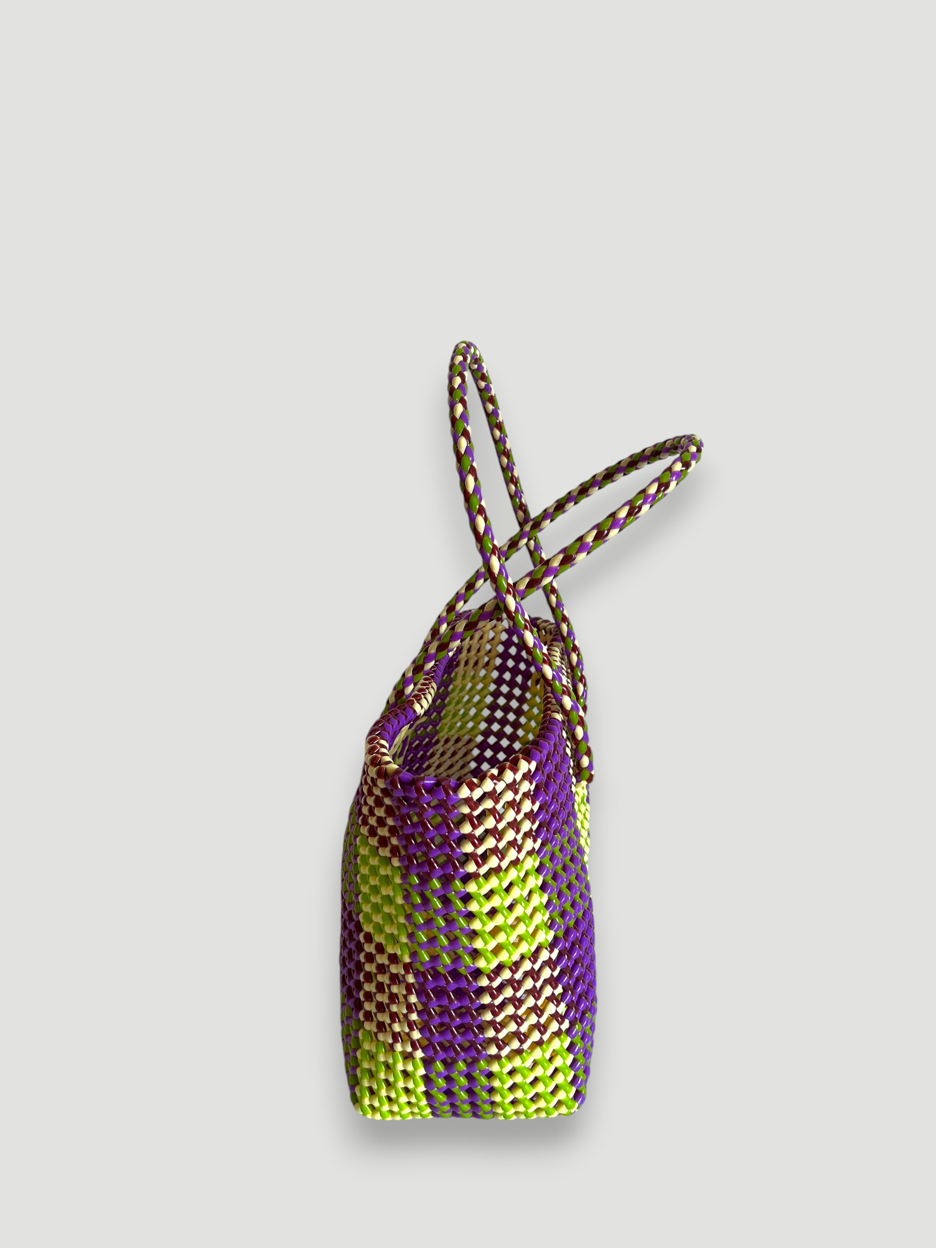 N°350M - SAC PANIER TRESSÉ MAIN - MOYEN - multicolors