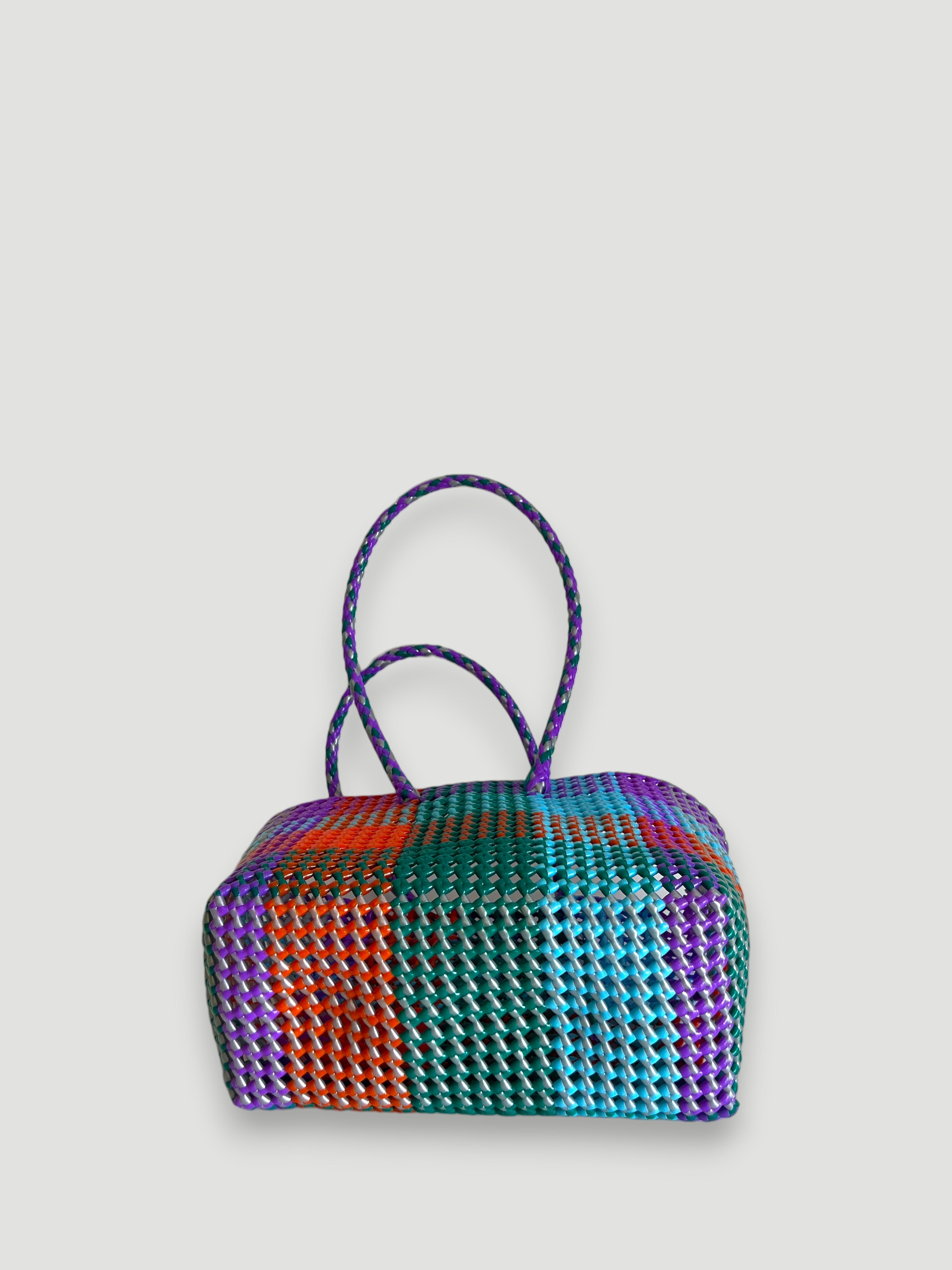 N°354M - SAC PANIER TRESSÉ MAIN - MOYEN - multicolors