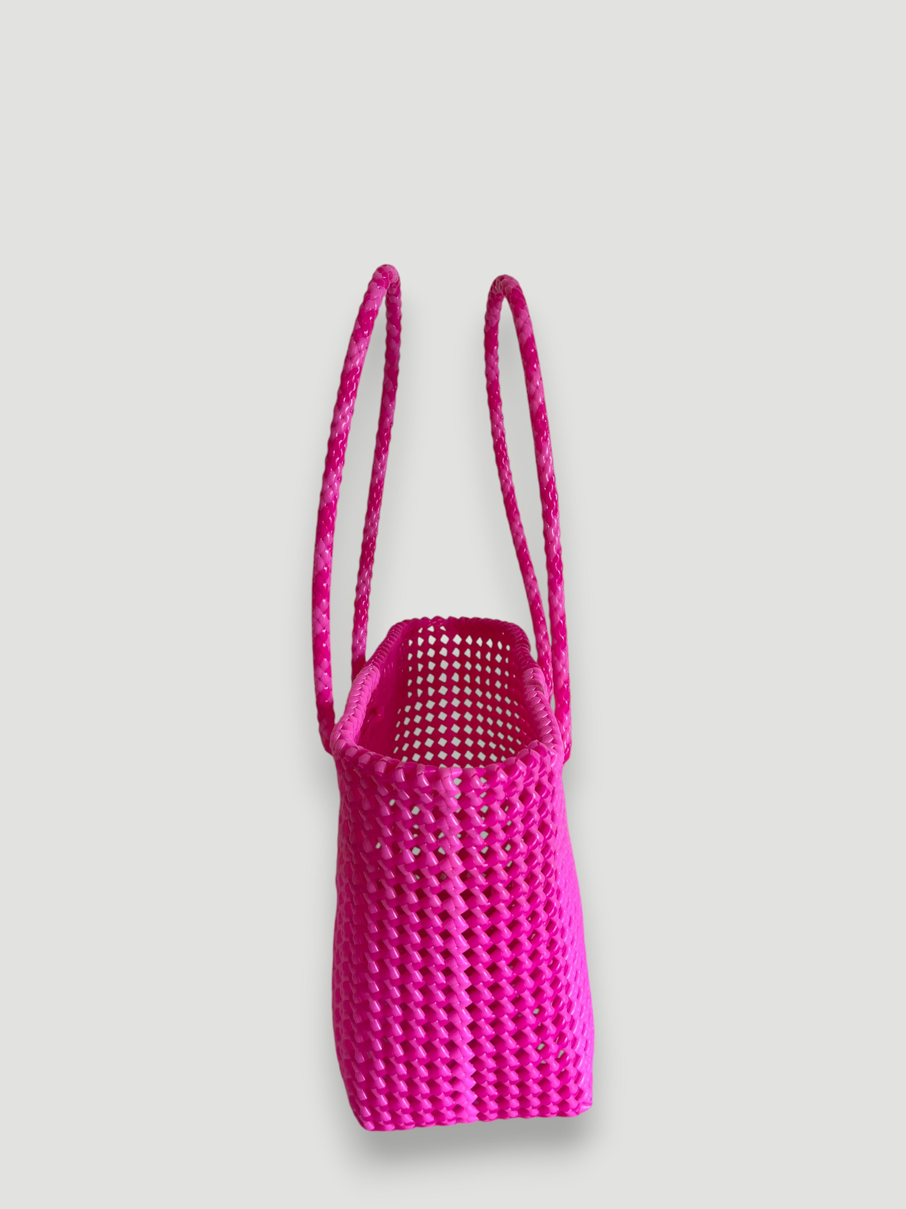 N°26M bis - SAC PANIER TRESSÉ MAIN - MOYEN - rose fluo & rose clair