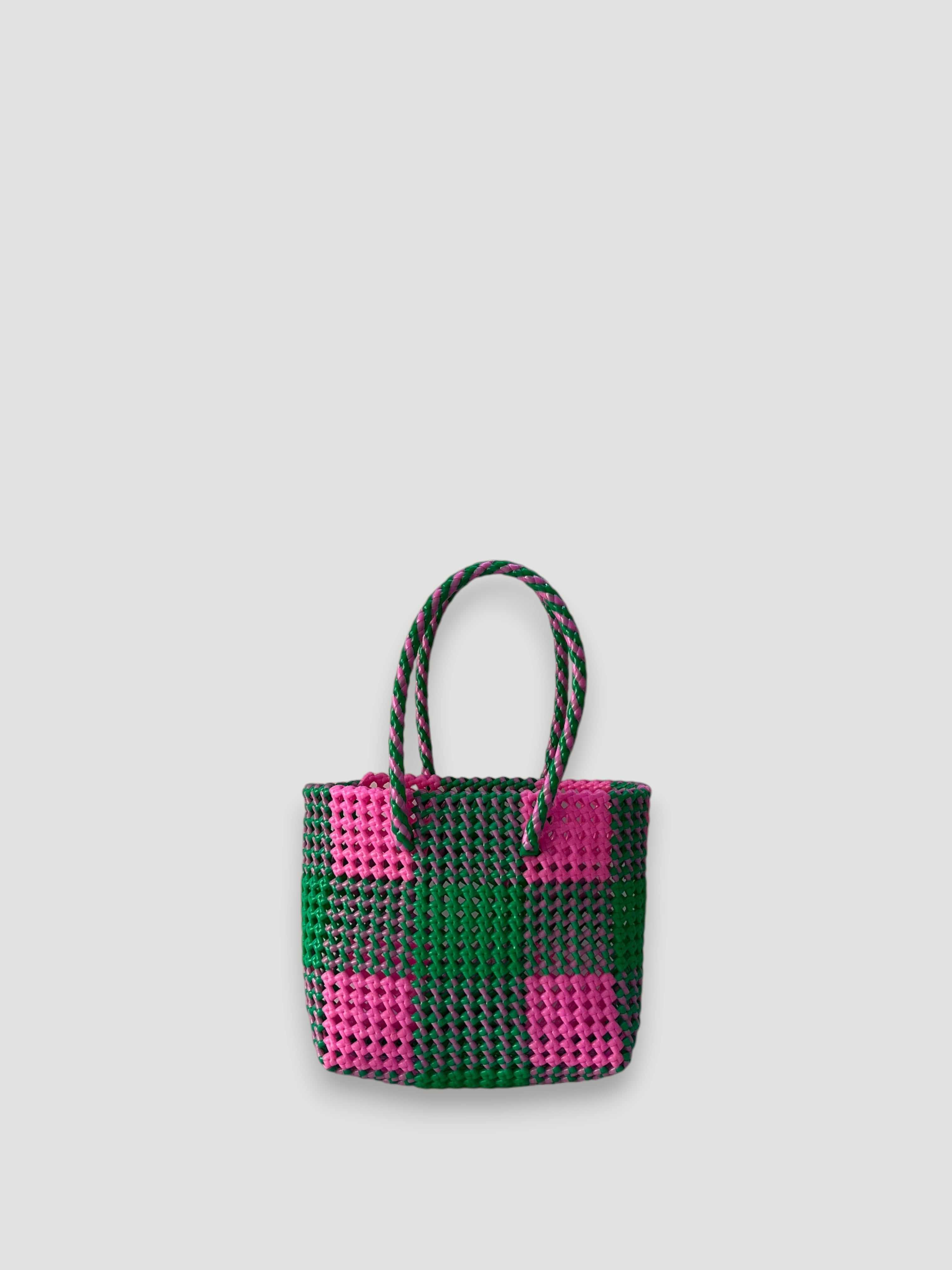 N°19S - SAC PANIER ARCHIVES - PETIT - rose clair & vert