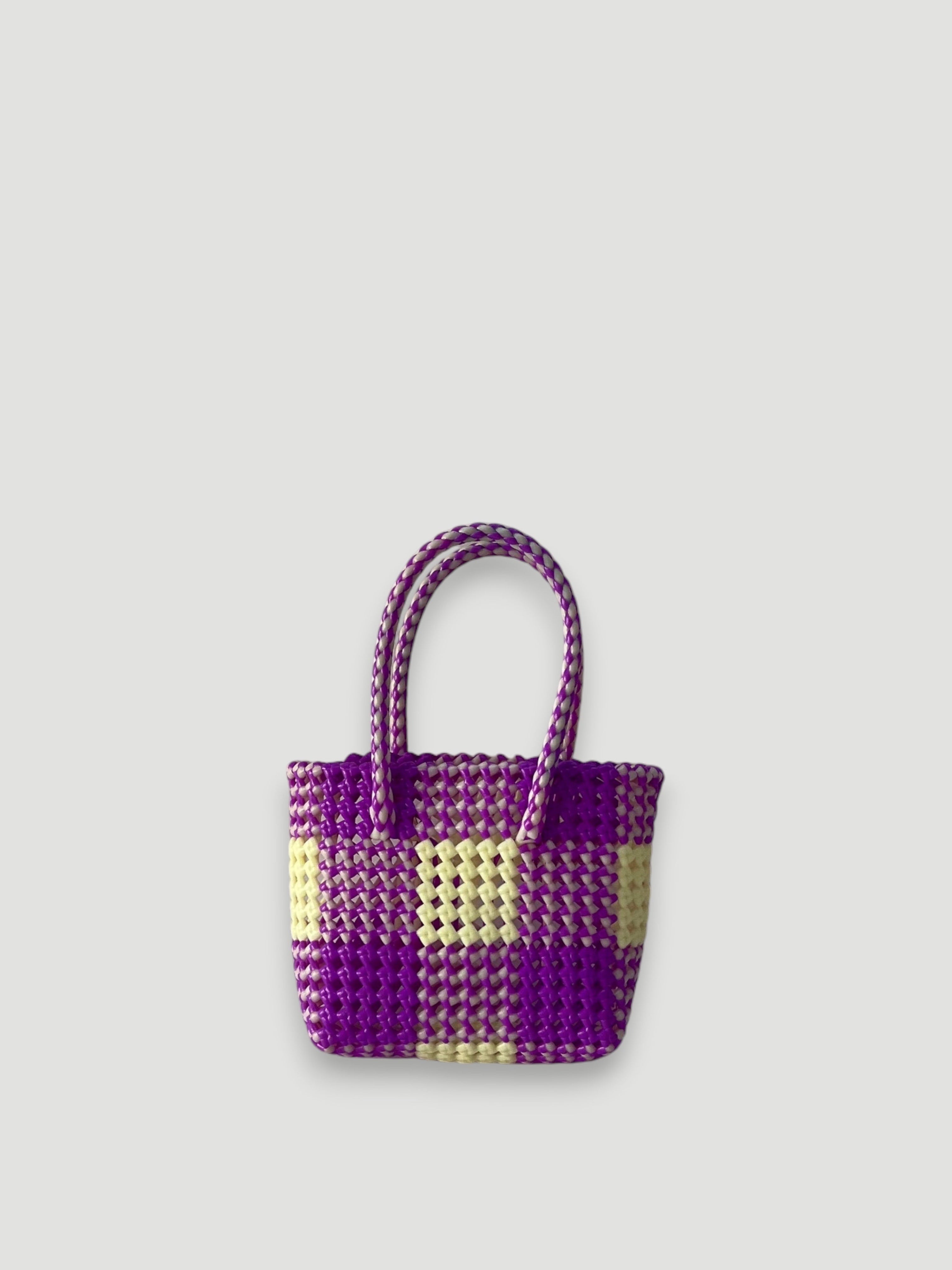 No. 68XS - Hand-braided basket bag - mini - purple & ecru