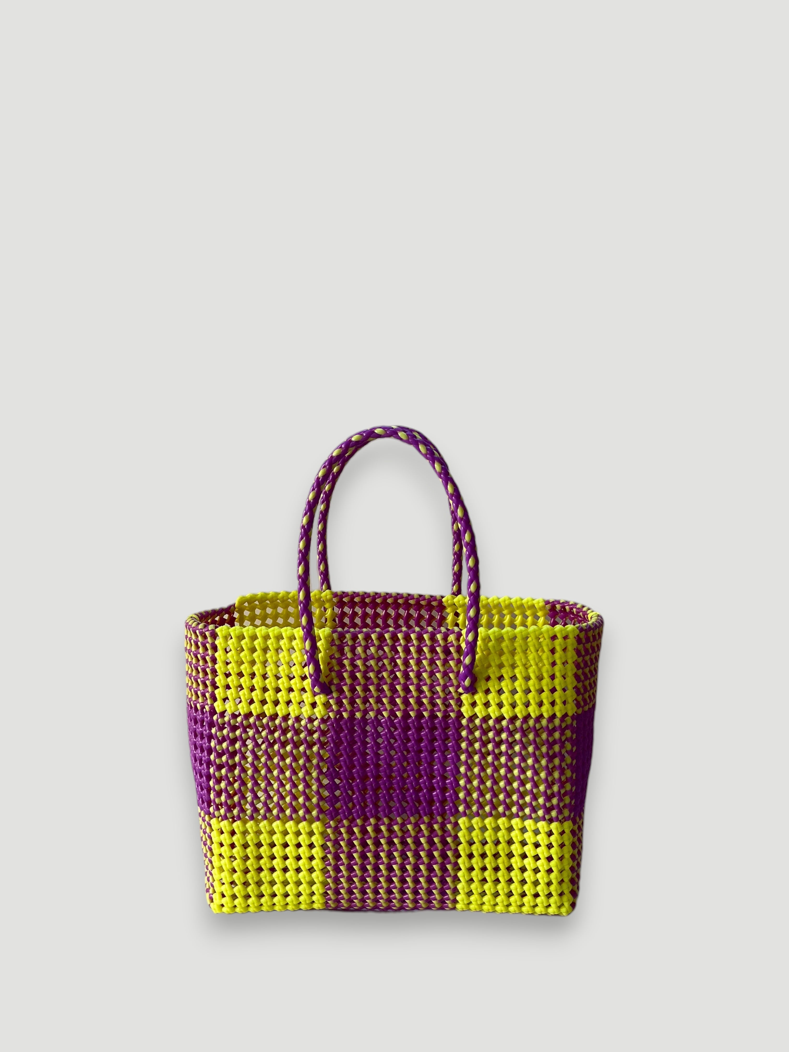 No. 7L - IMPERFECT BASKET BAG - LARGE - neon yellow & purple