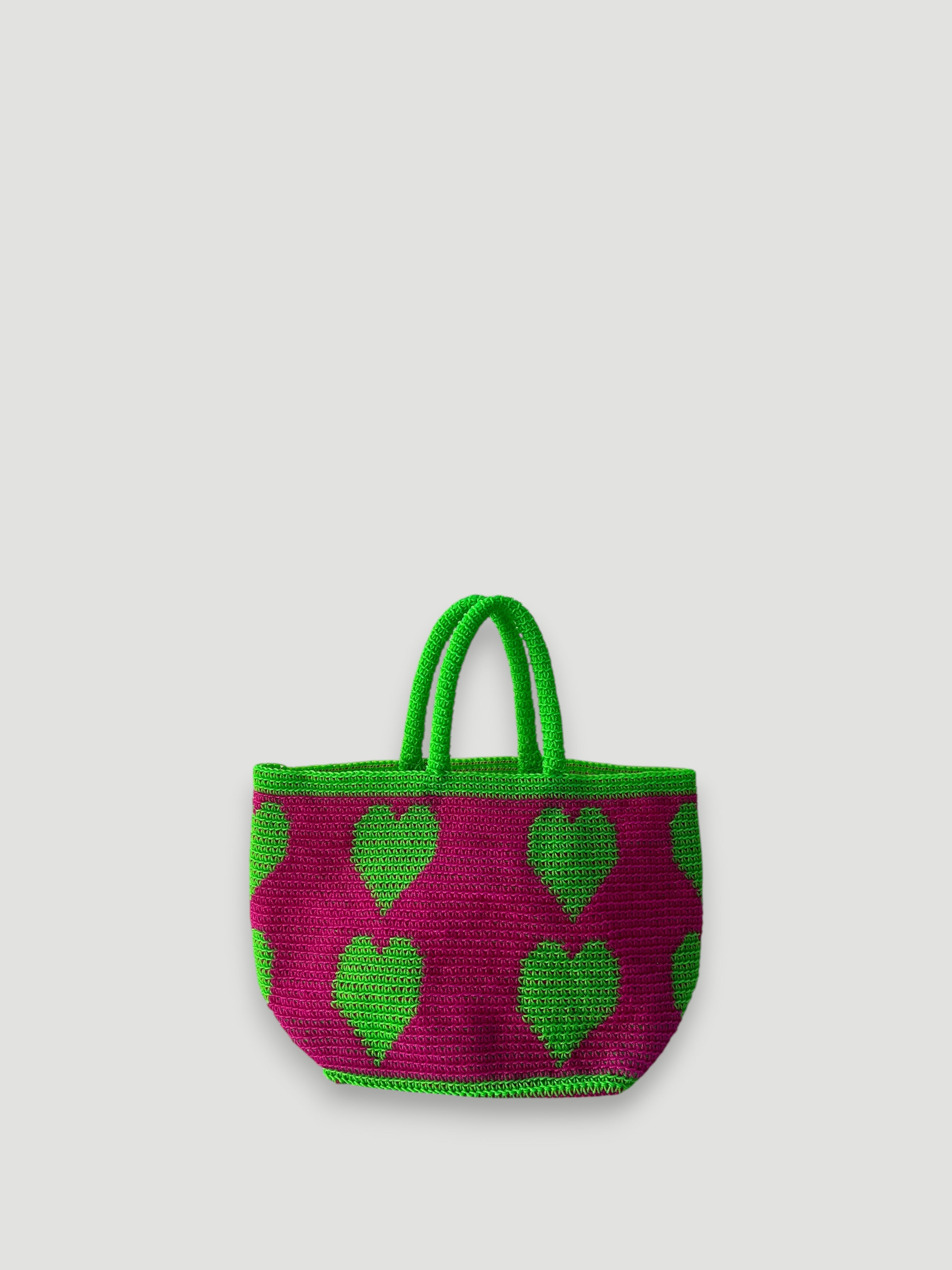 No. 8SC - CROCHET BASKET BAG - MEDIUM - neon green & neon pink