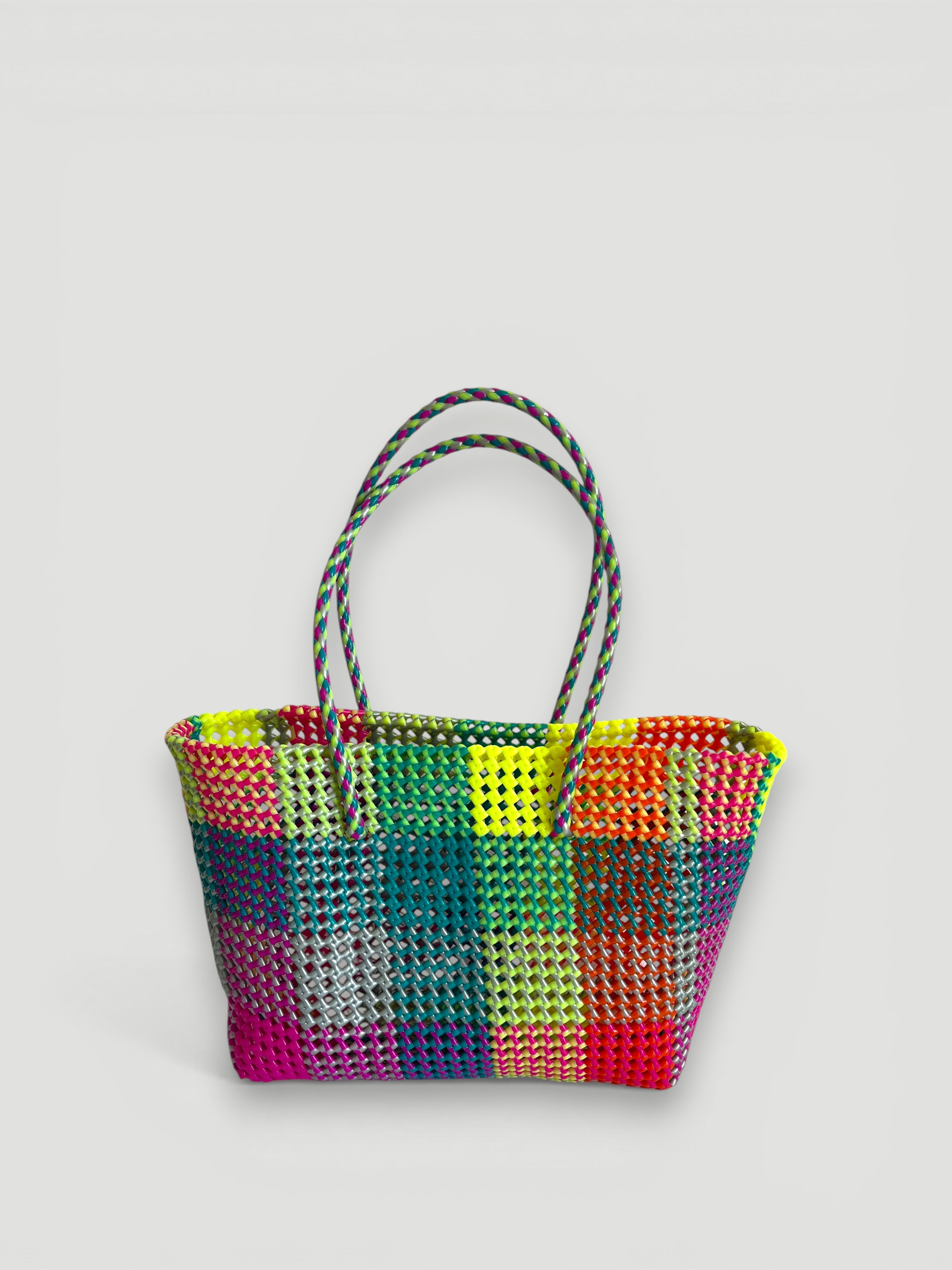 N°365L - SAC PANIER TRESSÉ MAIN - GRAND - multicolors