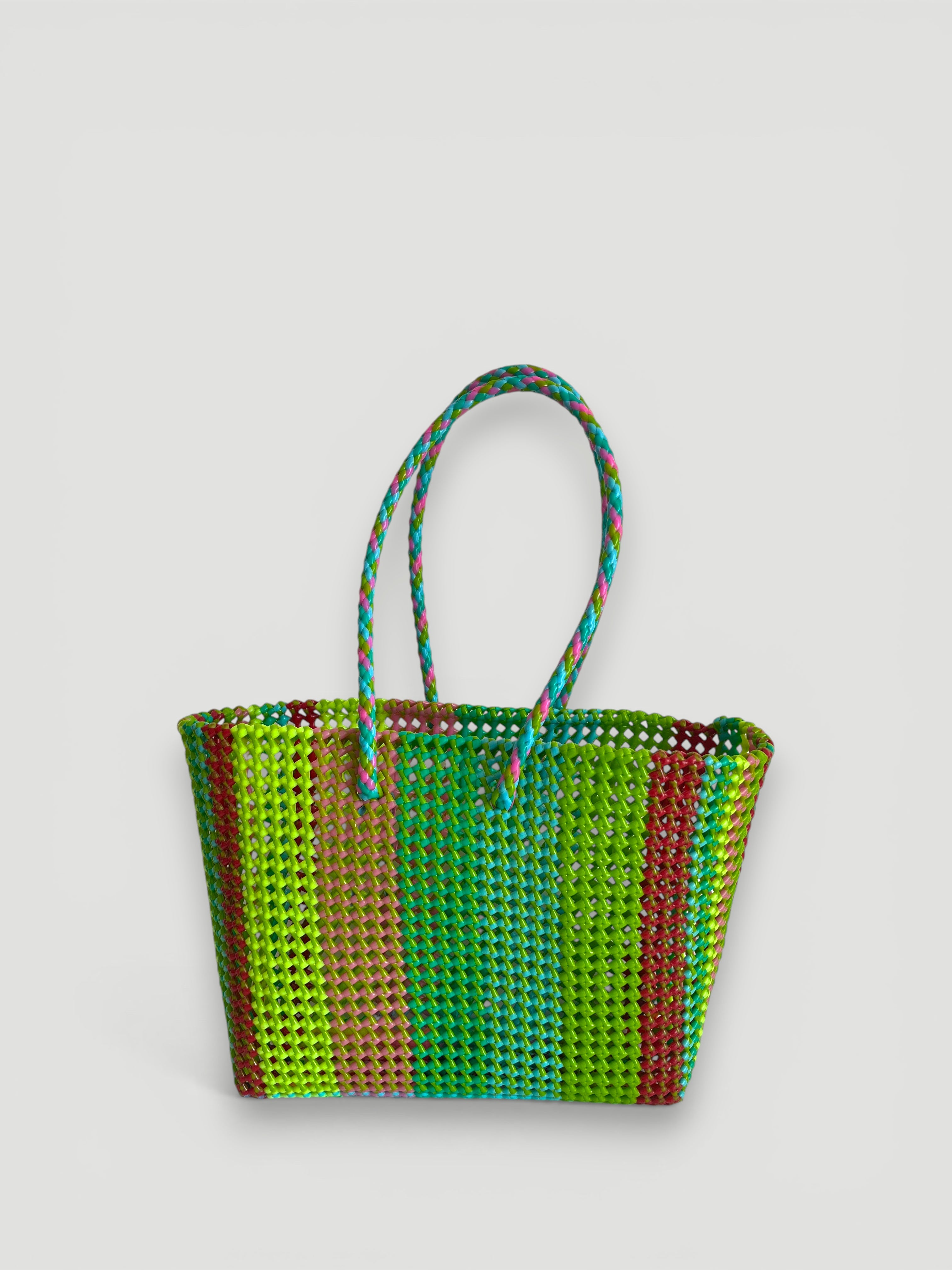 N°366L - SAC PANIER TRESSÉ MAIN - GRAND - multicolors