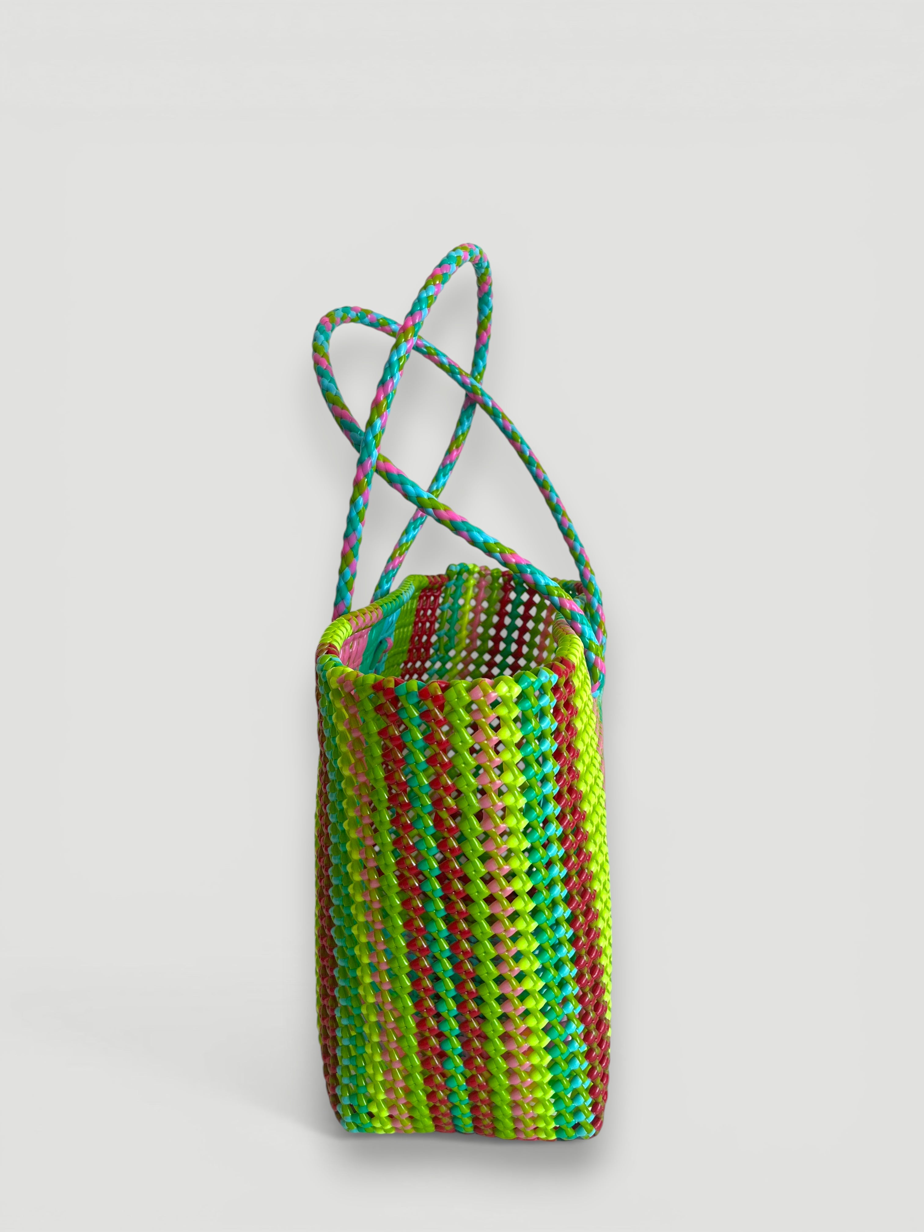 N°366L - SAC PANIER TRESSÉ MAIN - GRAND - multicolors
