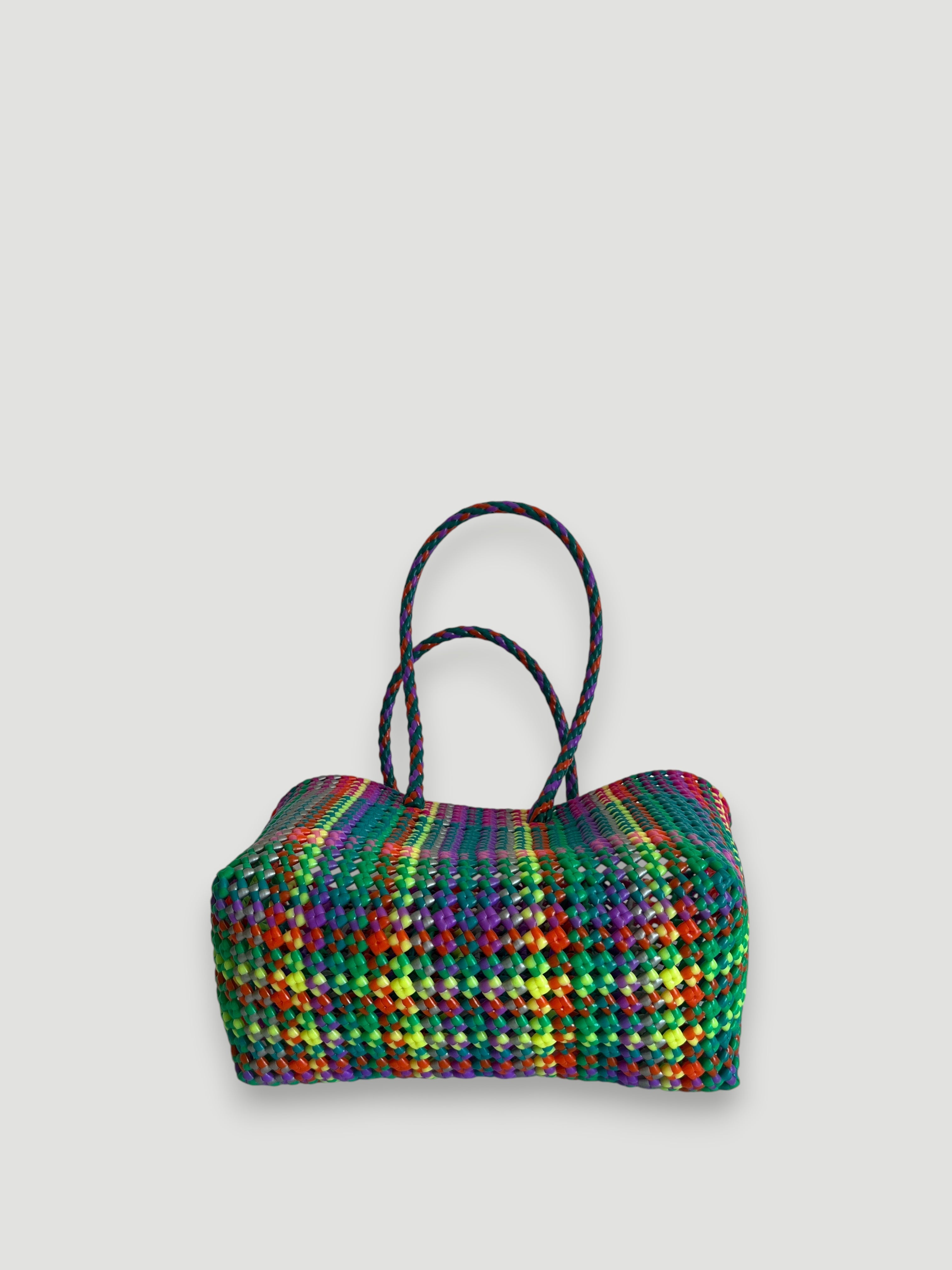 N°371M - SAC PANIER TRESSÉ MAIN - MOYEN - multicolors
