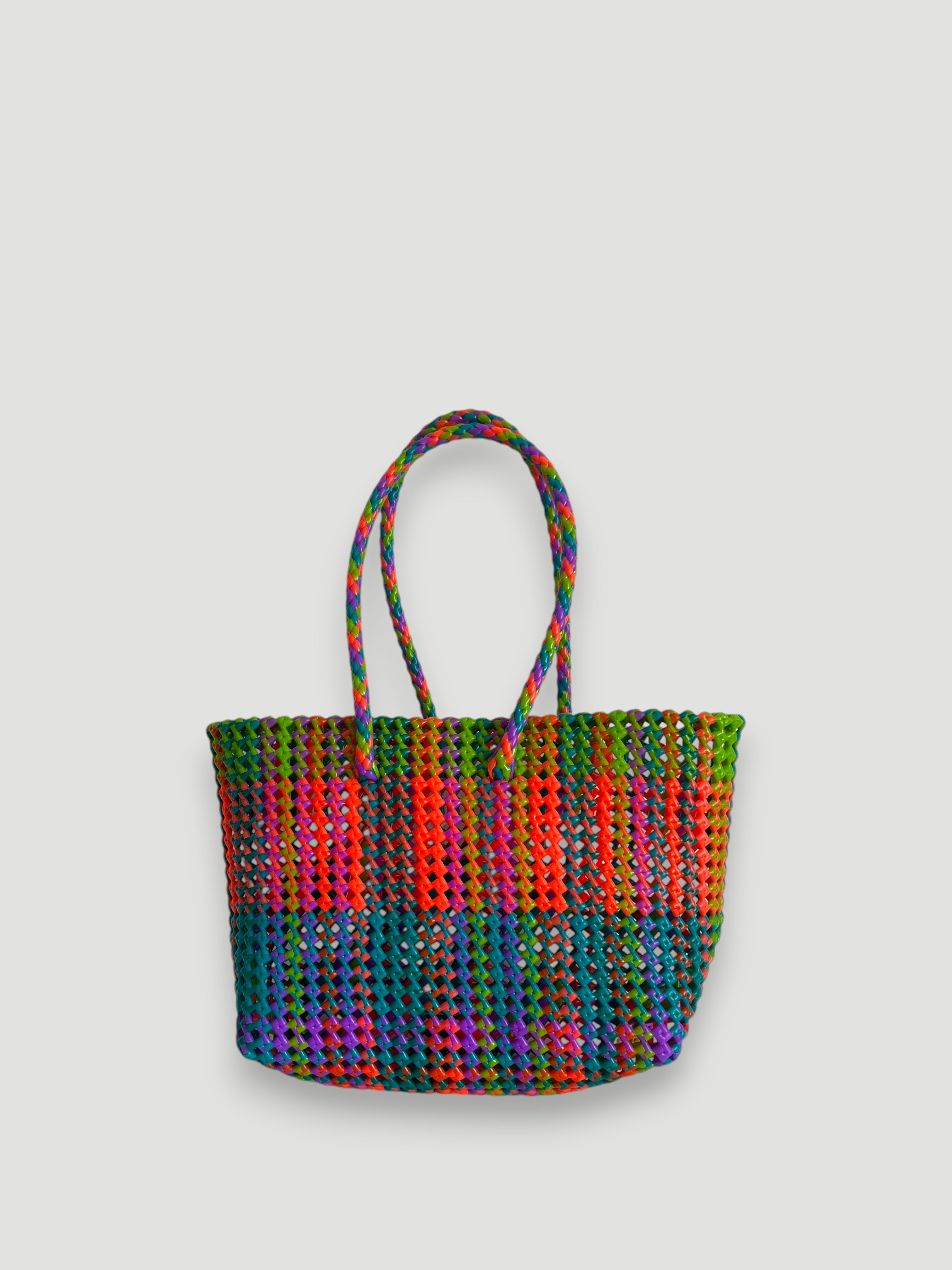 N°376M - SAC PANIER TRESSÉ MAIN - MOYEN - multicolors