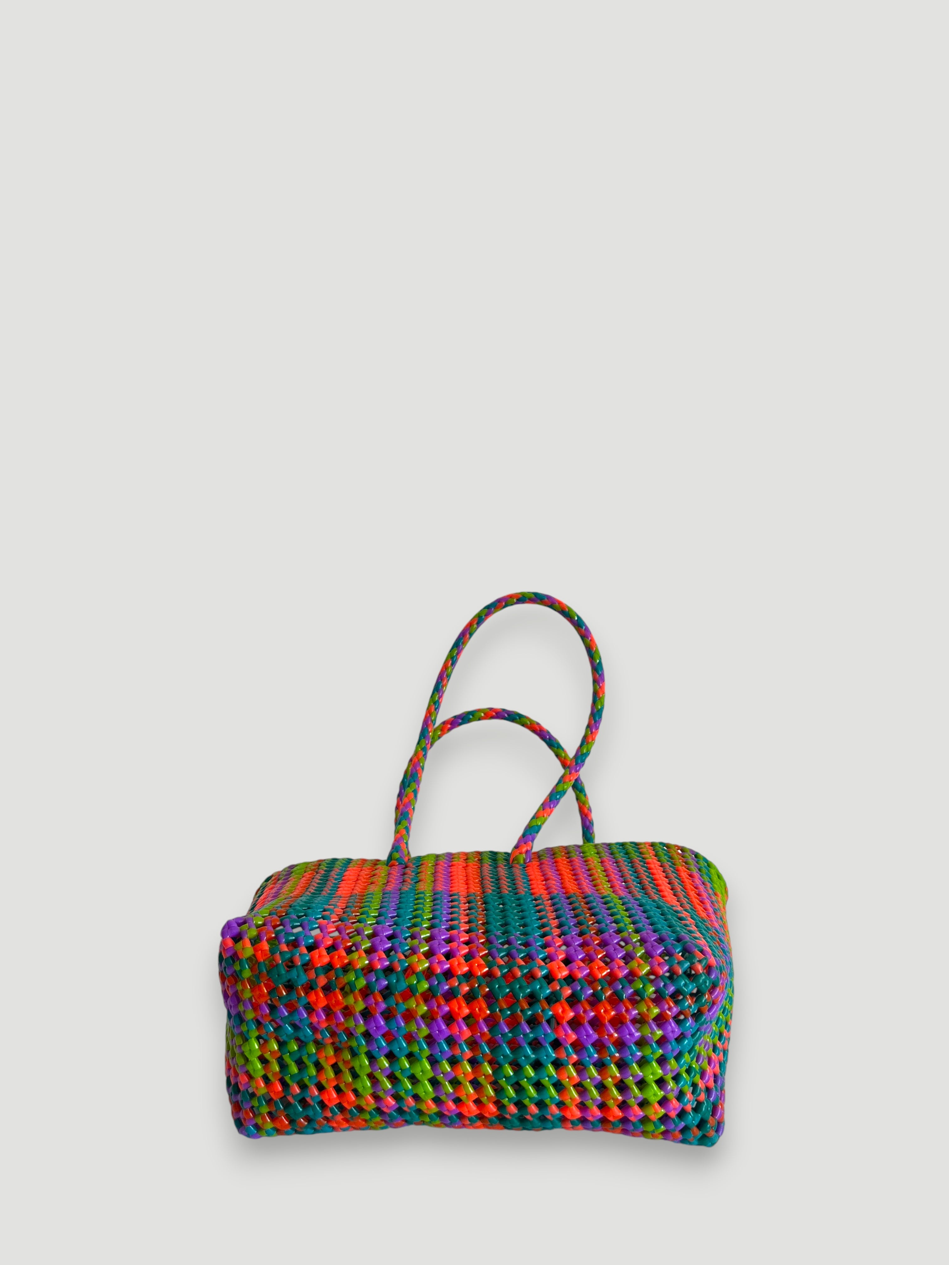 N°376M - SAC PANIER TRESSÉ MAIN - MOYEN - multicolors