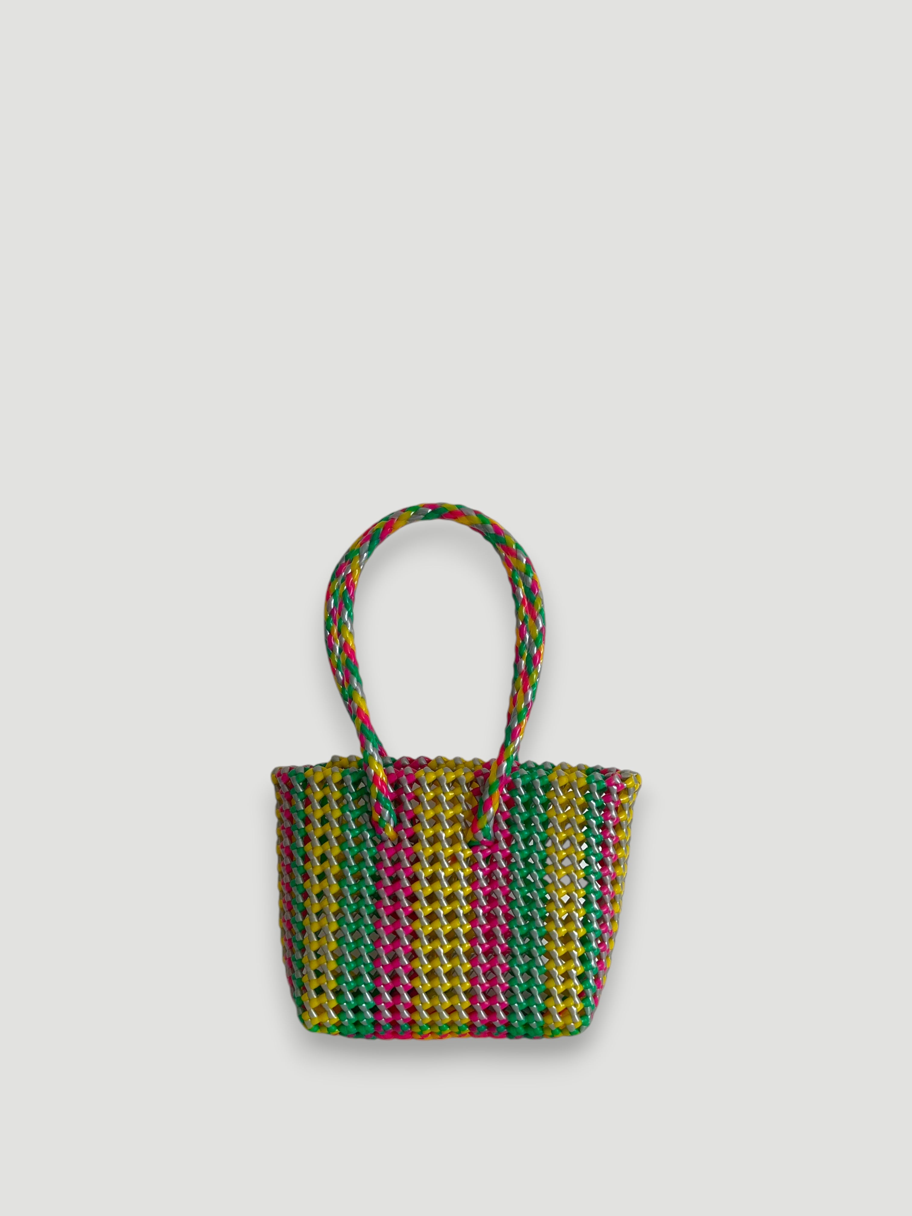 N°387XS - SAC PANIER TRESSÉ MAIN - MINI - multicolors