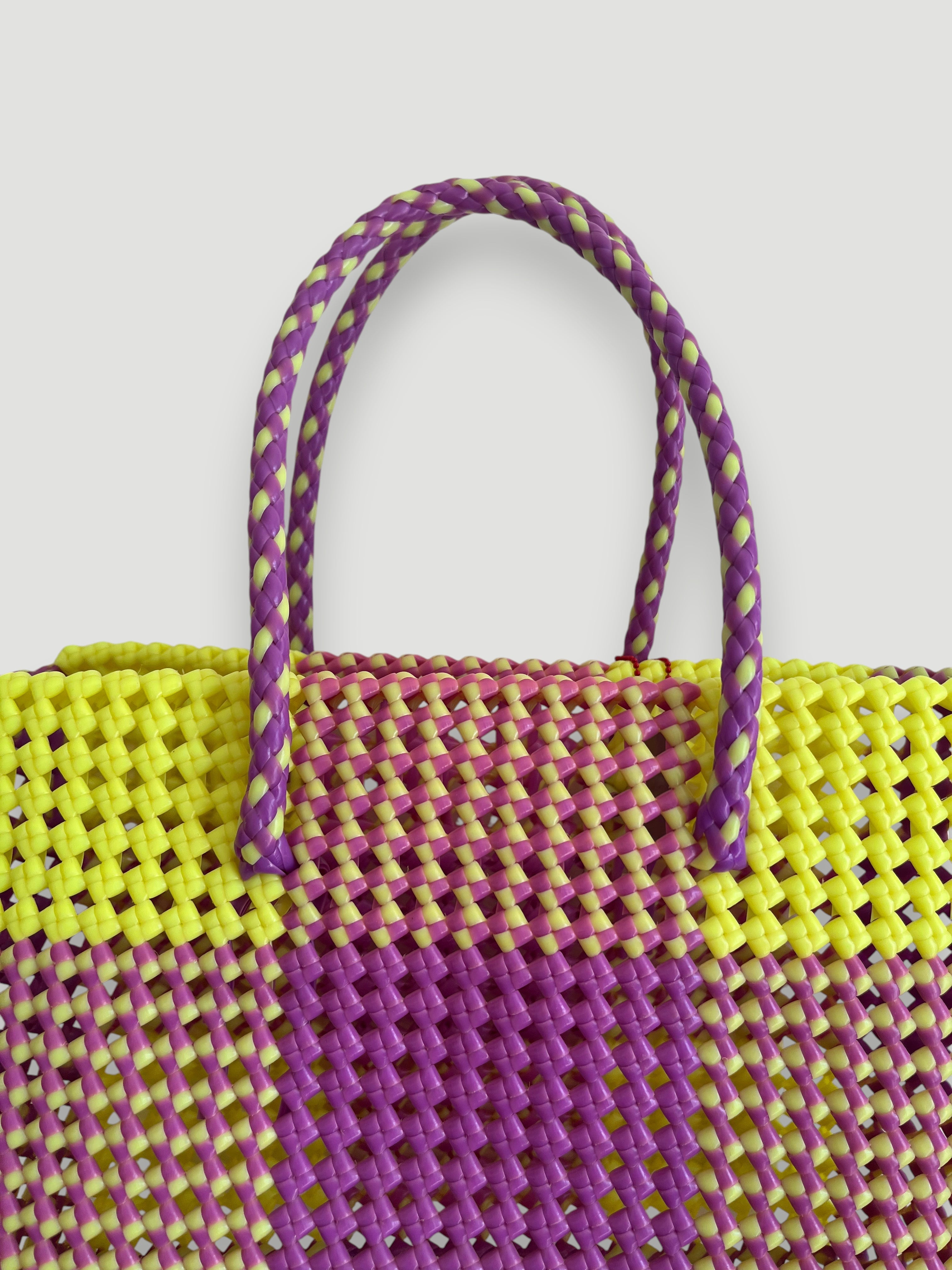 No. 7L - IMPERFECT BASKET BAG - LARGE - neon yellow & purple