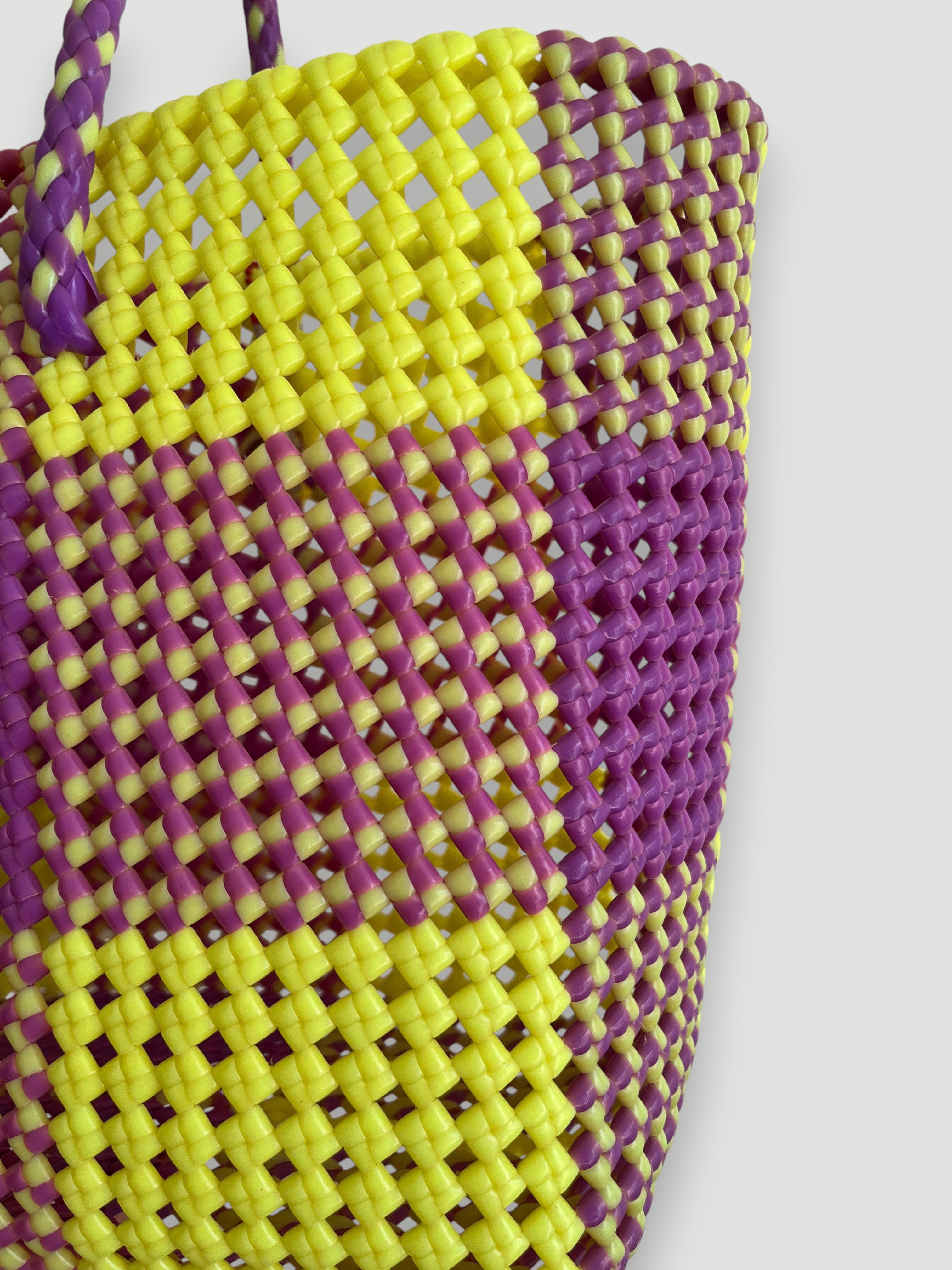 No. 7L - IMPERFECT BASKET BAG - LARGE - neon yellow & purple