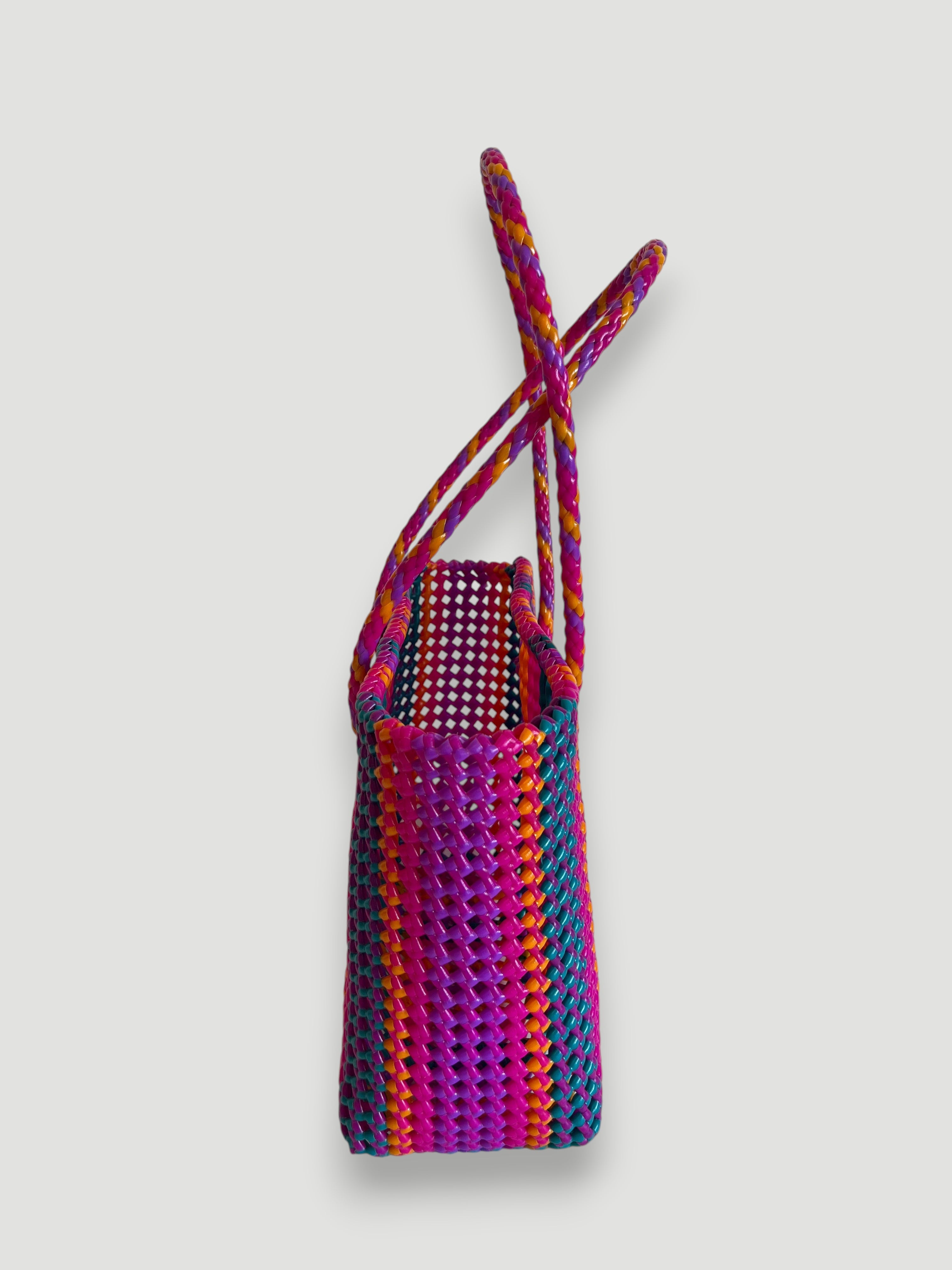 N°391M - SAC PANIER TRESSÉ MAIN - MOYEN - multicolors