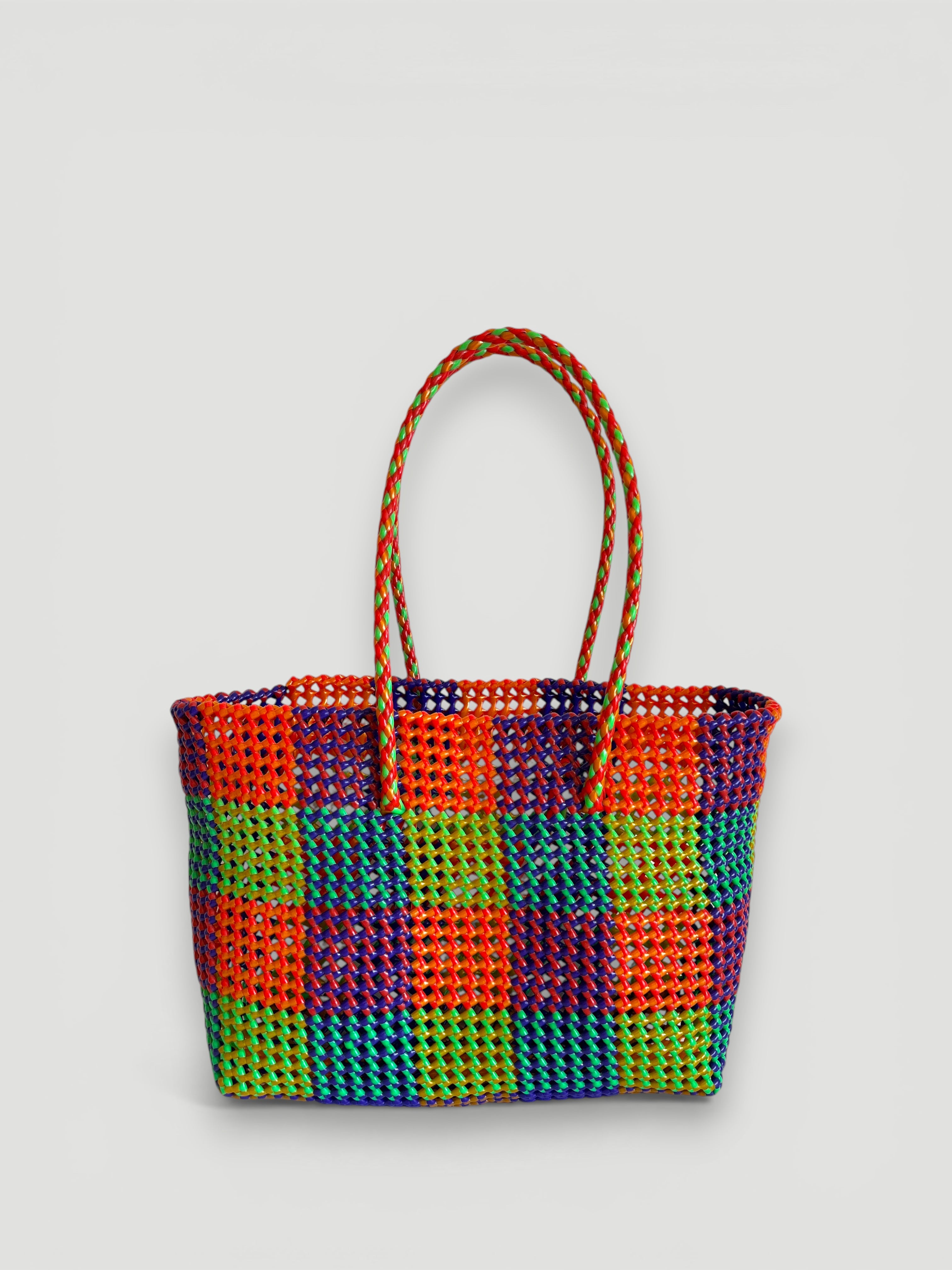 N°403L - SAC PANIER TRESSÉ MAIN - GRAND - multicolors
