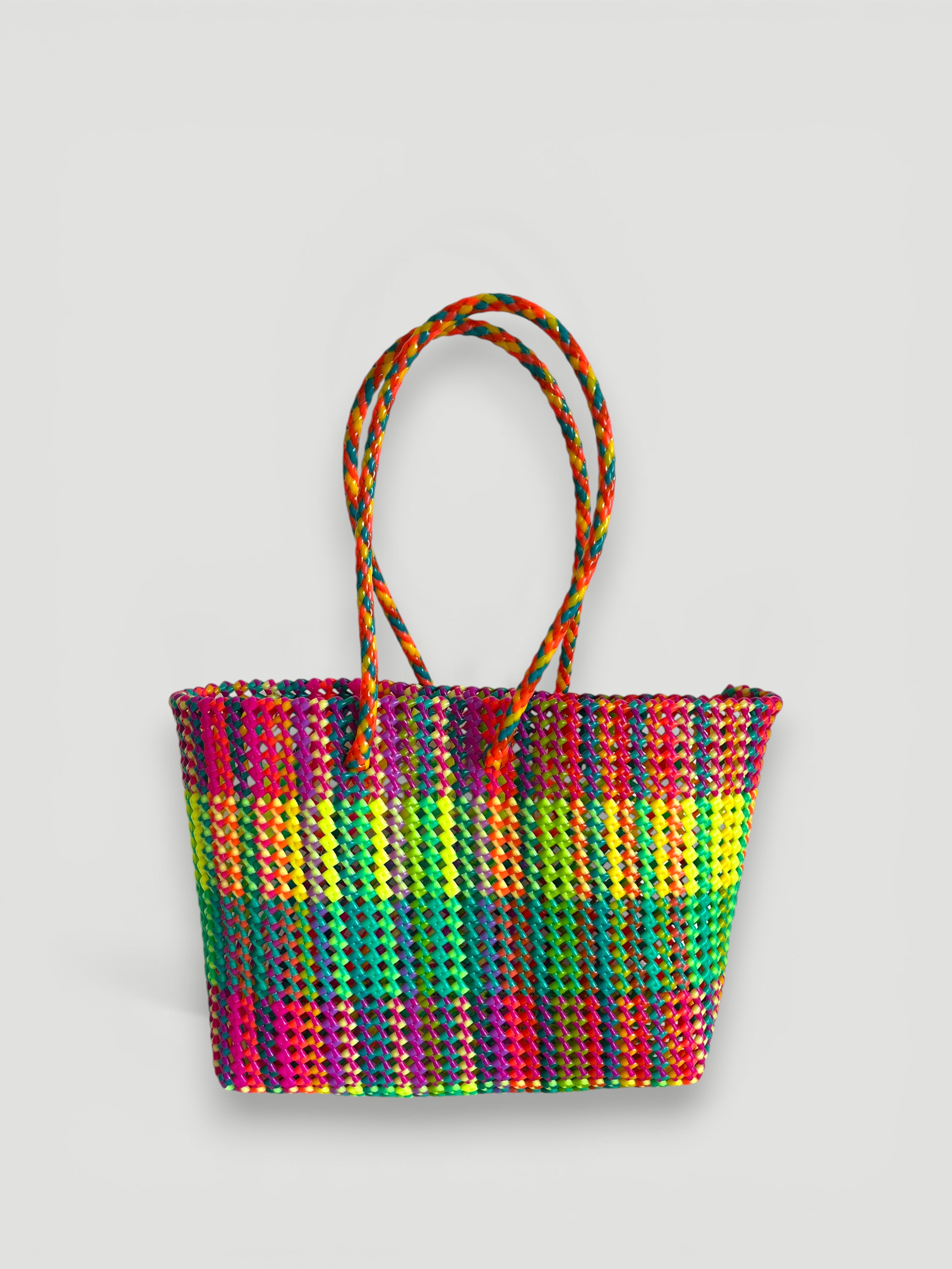 N°404L - SAC PANIER TRESSÉ MAIN - GRAND - multicolors
