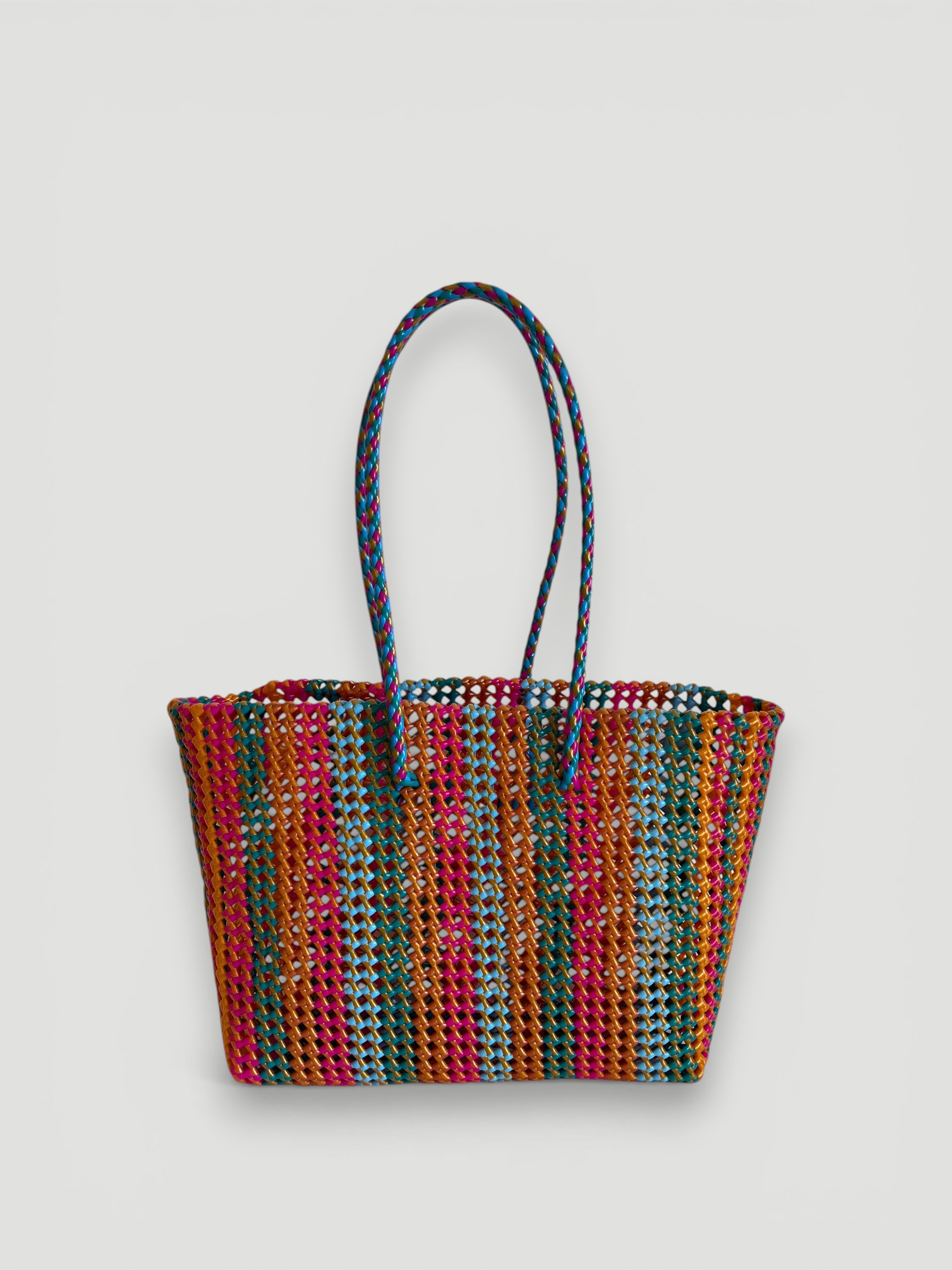 N°406L - SAC PANIER TRESSÉ MAIN - GRAND - multicolors