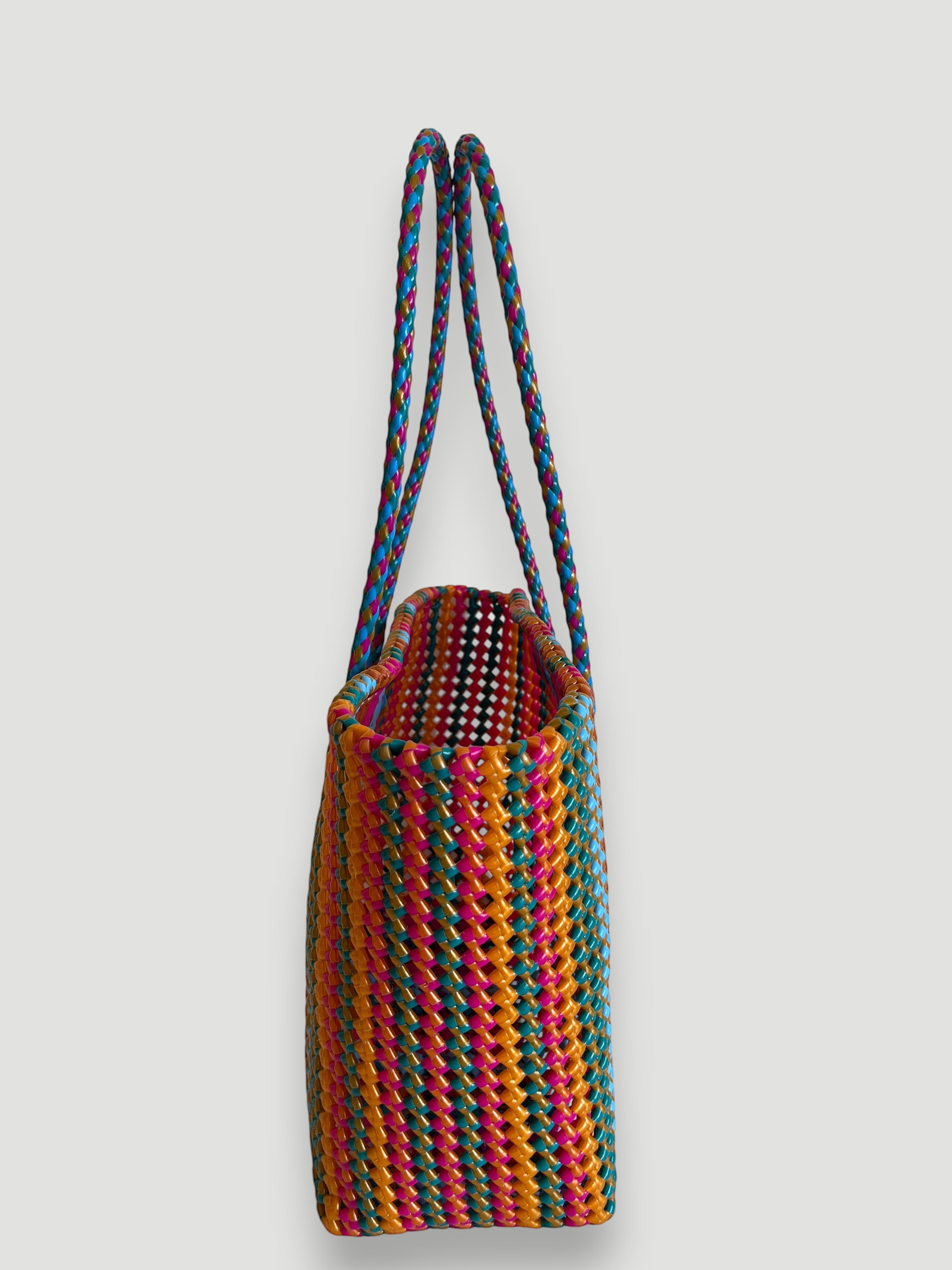 N°406L - SAC PANIER TRESSÉ MAIN - GRAND - multicolors