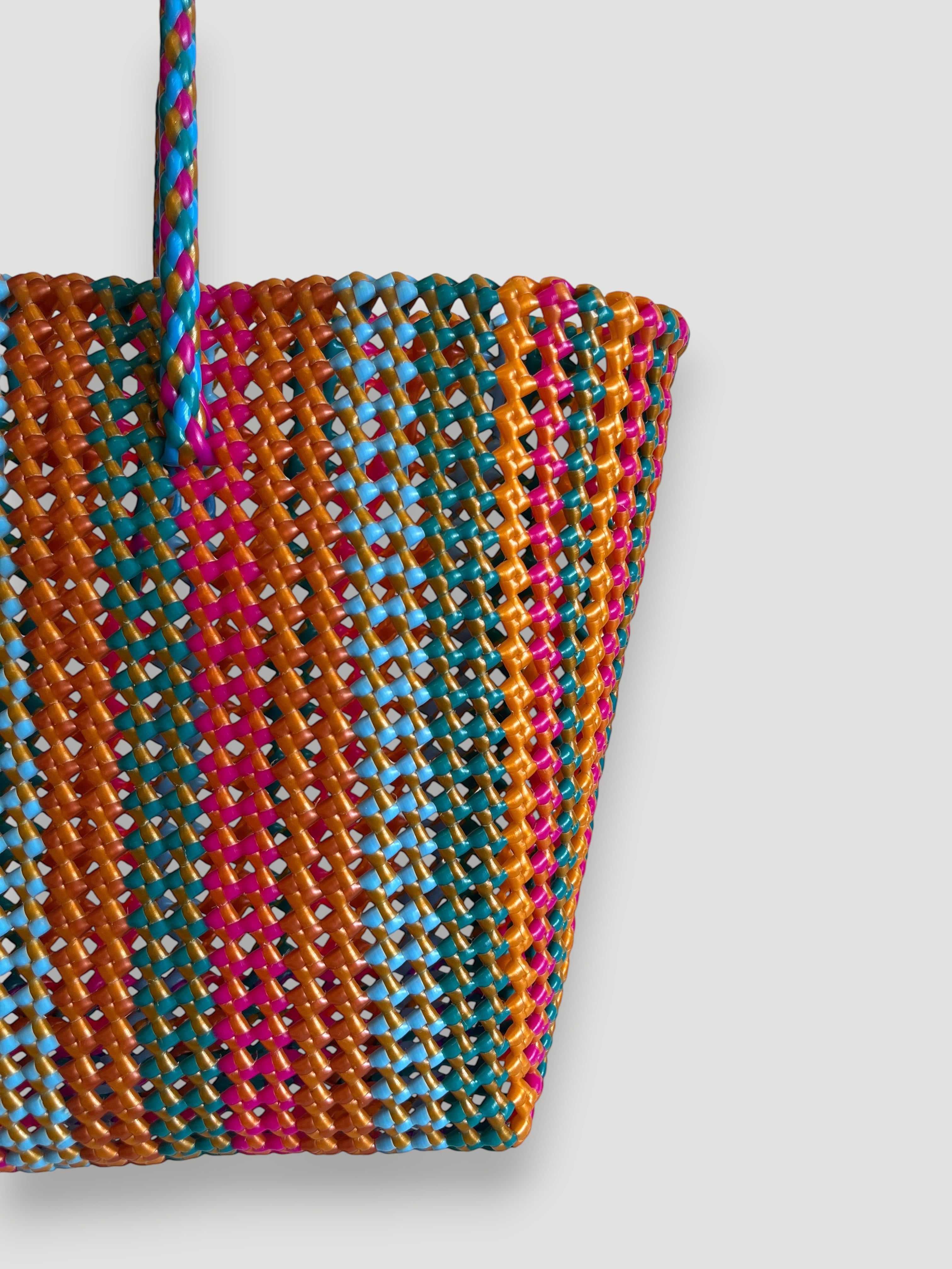 N°406L - SAC PANIER TRESSÉ MAIN - GRAND - multicolors