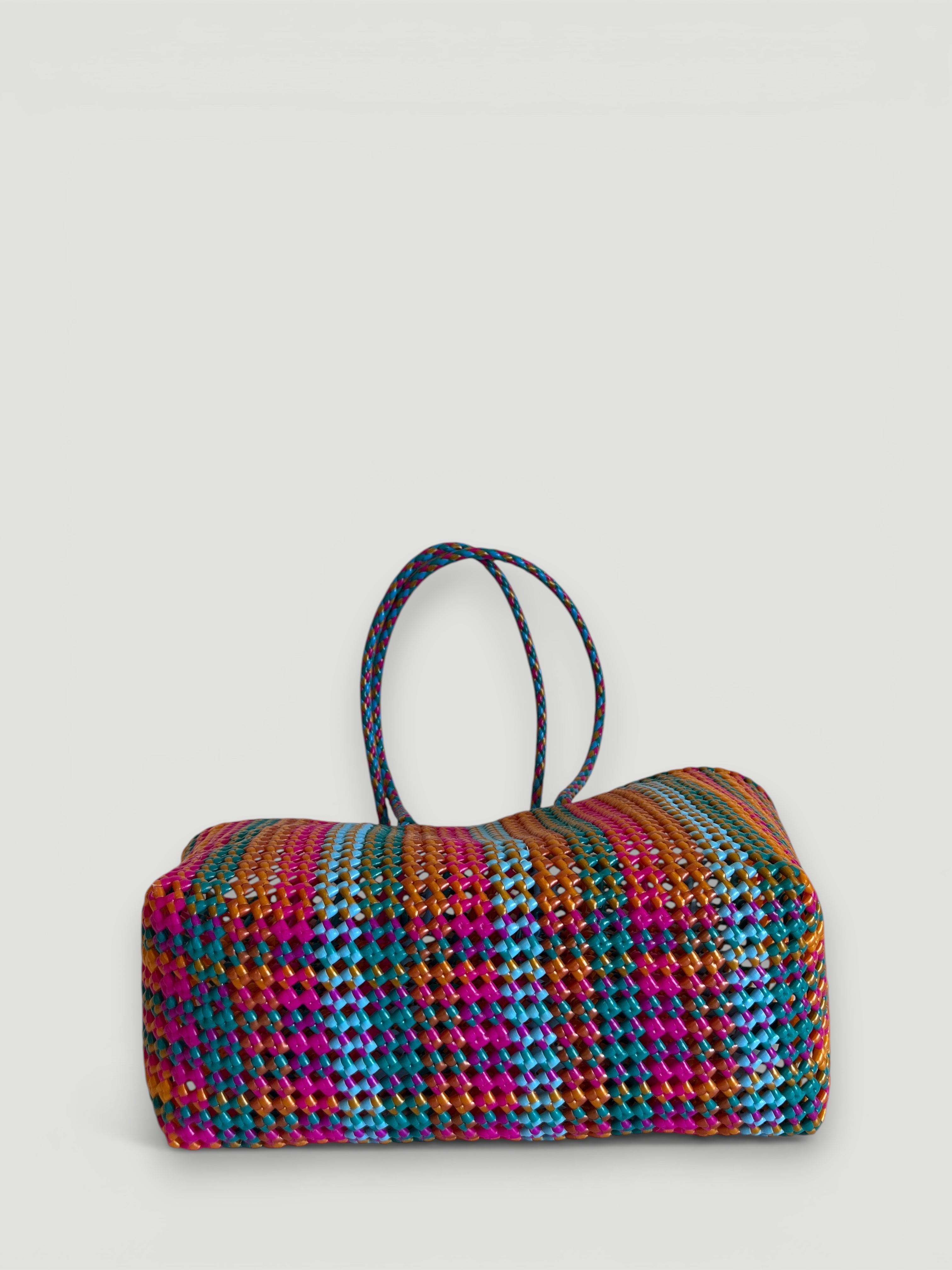 N°406L - SAC PANIER TRESSÉ MAIN - GRAND - multicolors