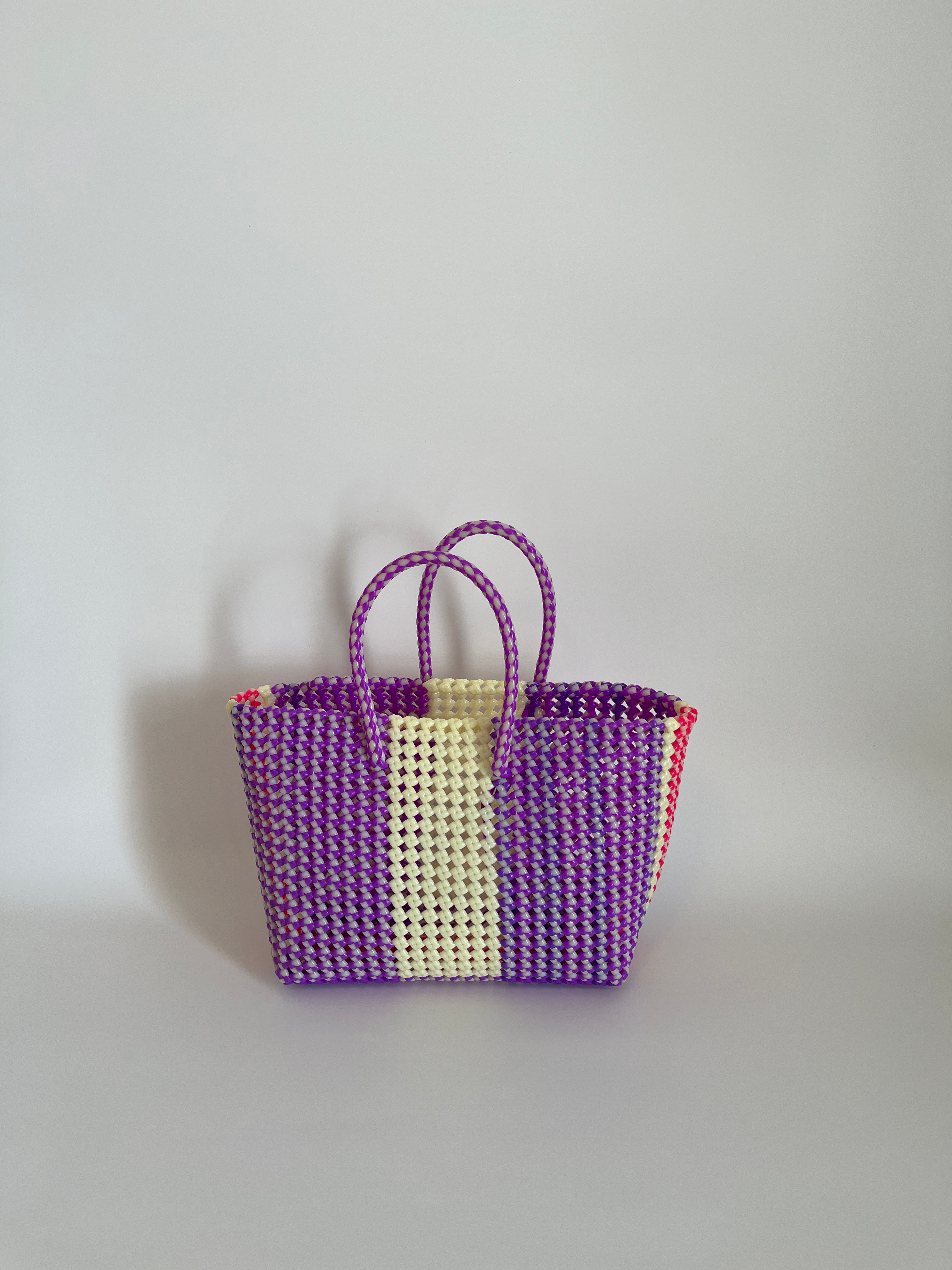 N°55M - SAC PANIER TRESSÉ MAIN - MOYEN - multicolors