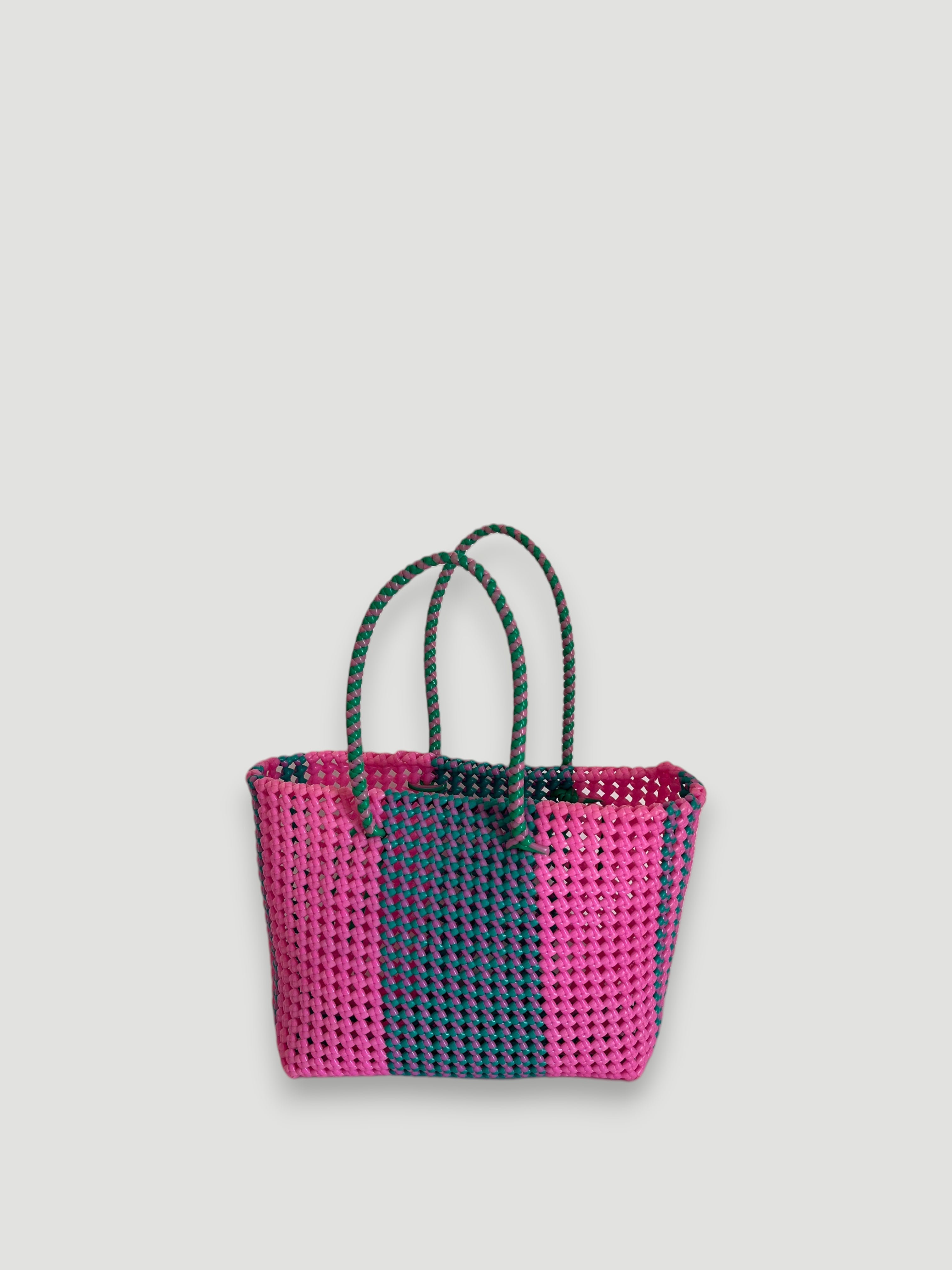 N°80M - SAC PANIER IMPARFAIT - MOYEN - turquoise & rose clair