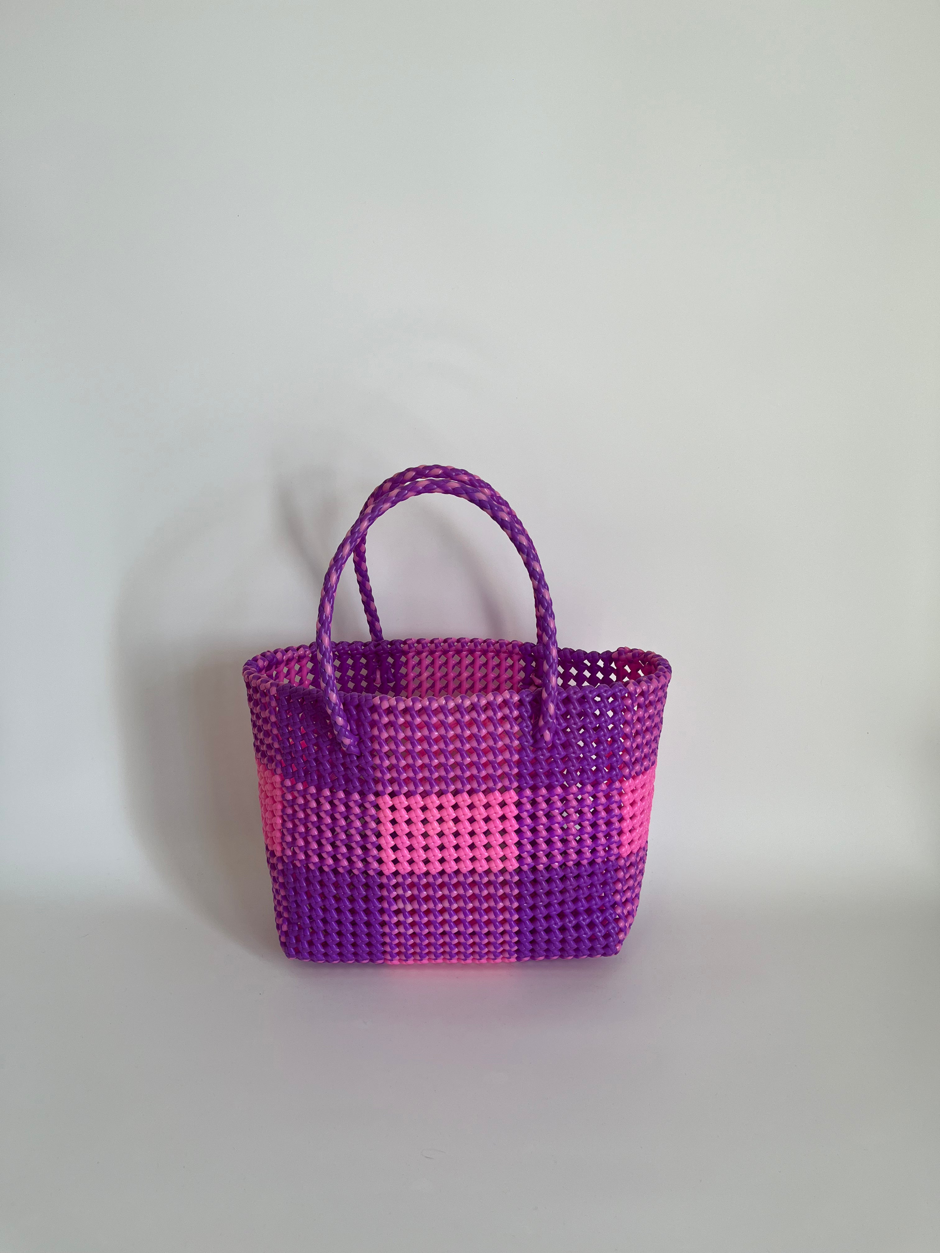 No. 10M - Hand-braided basket bag - medium - light pink & purple