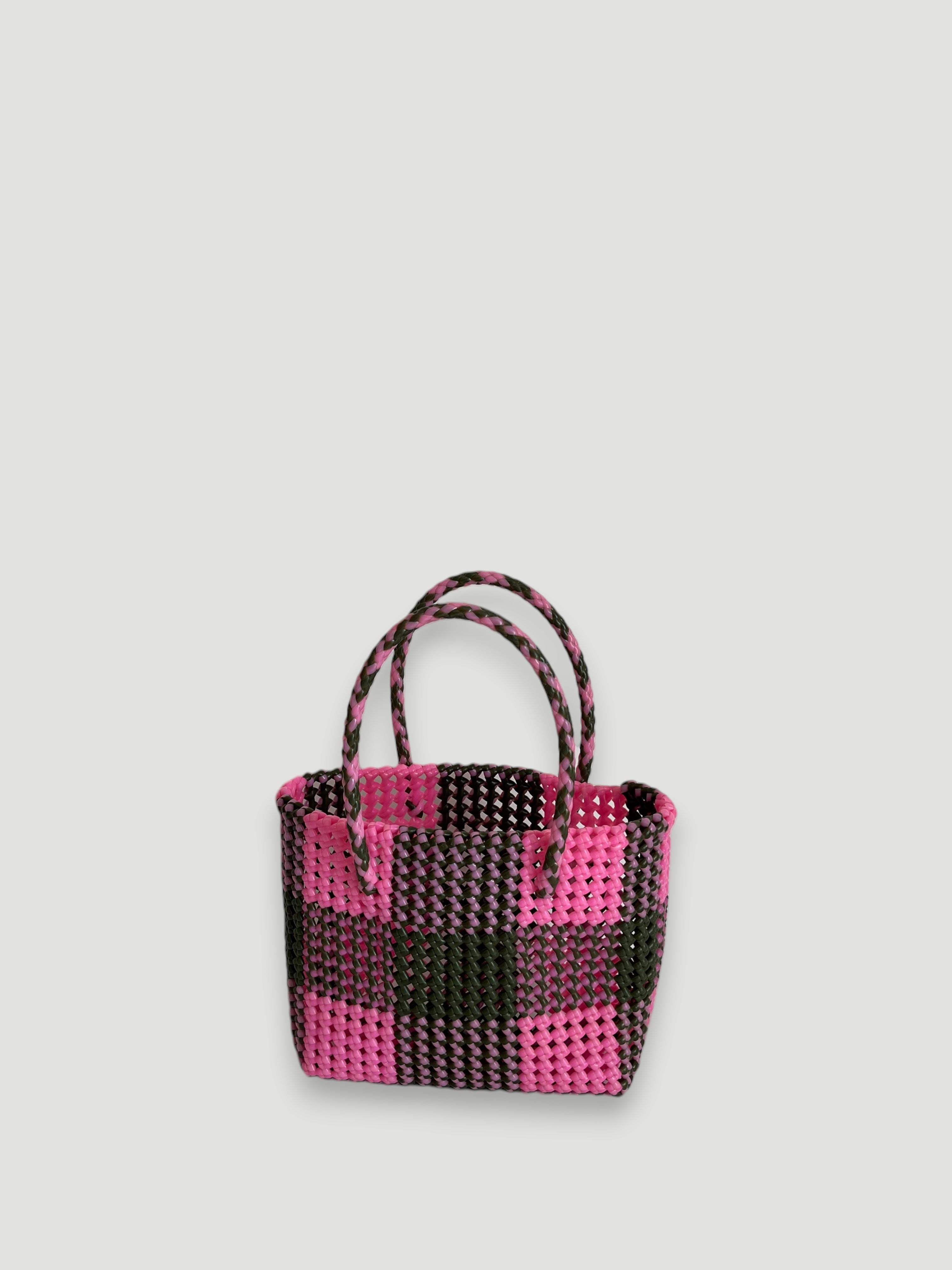 N°23S bis - SAC PANIER IMPARFAIT - PETIT - kaki & rose clair