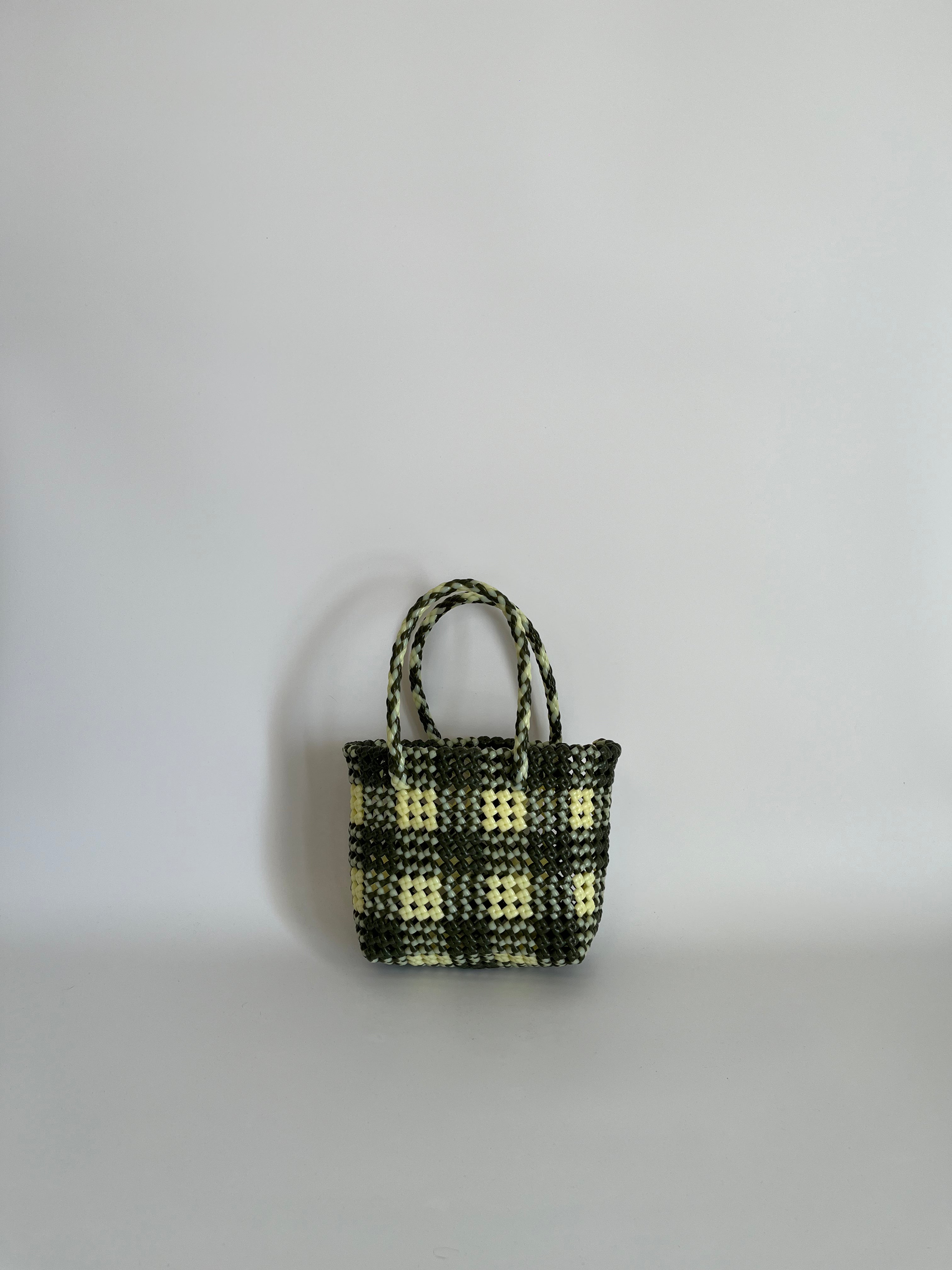 N°32XS - SAC PANIER TRESSÉ MAIN - MINI - kaki & écru