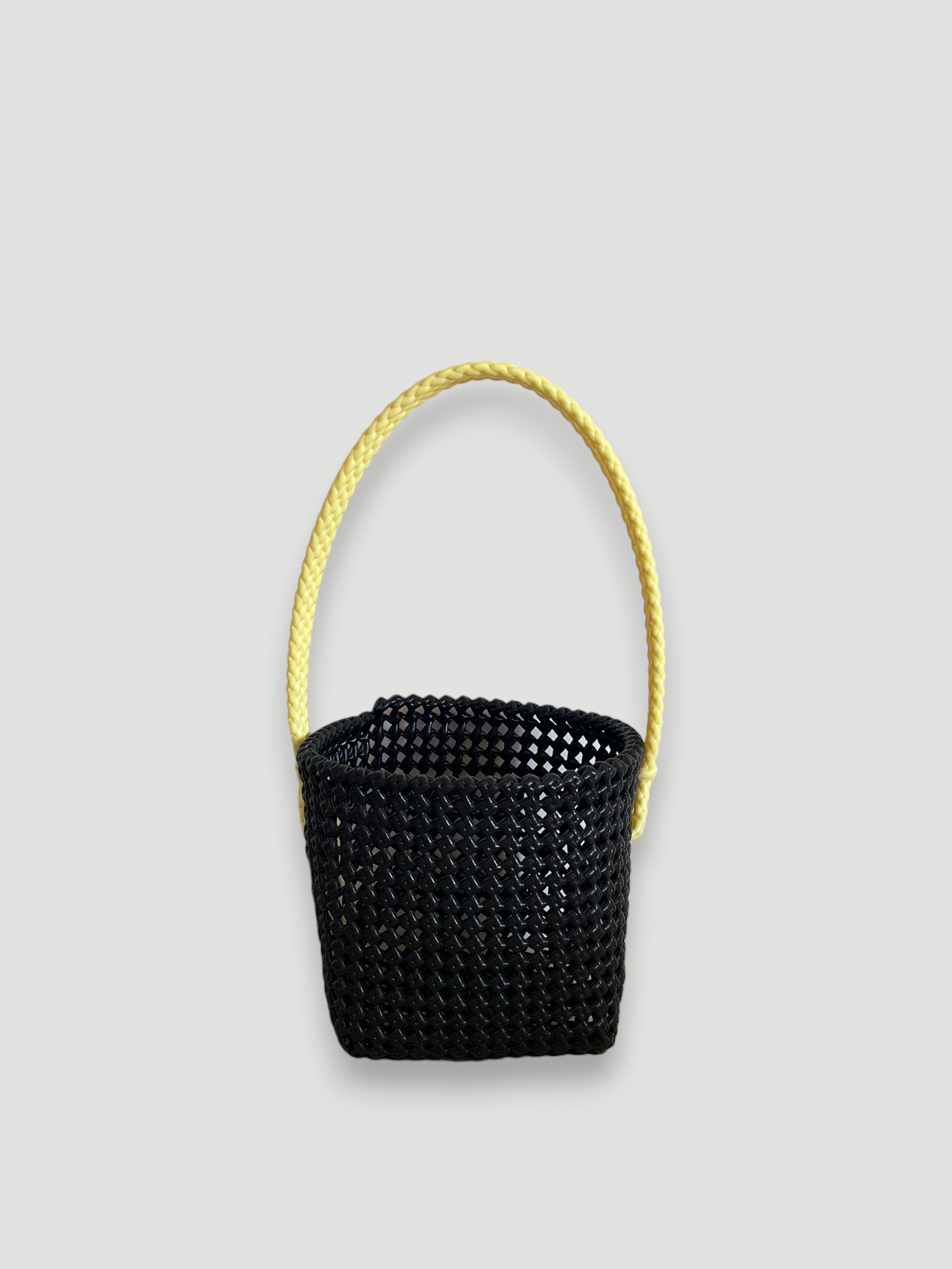 N°35SE - SAC PANIER TRESSÉ MAIN - SEAU - noir & crème