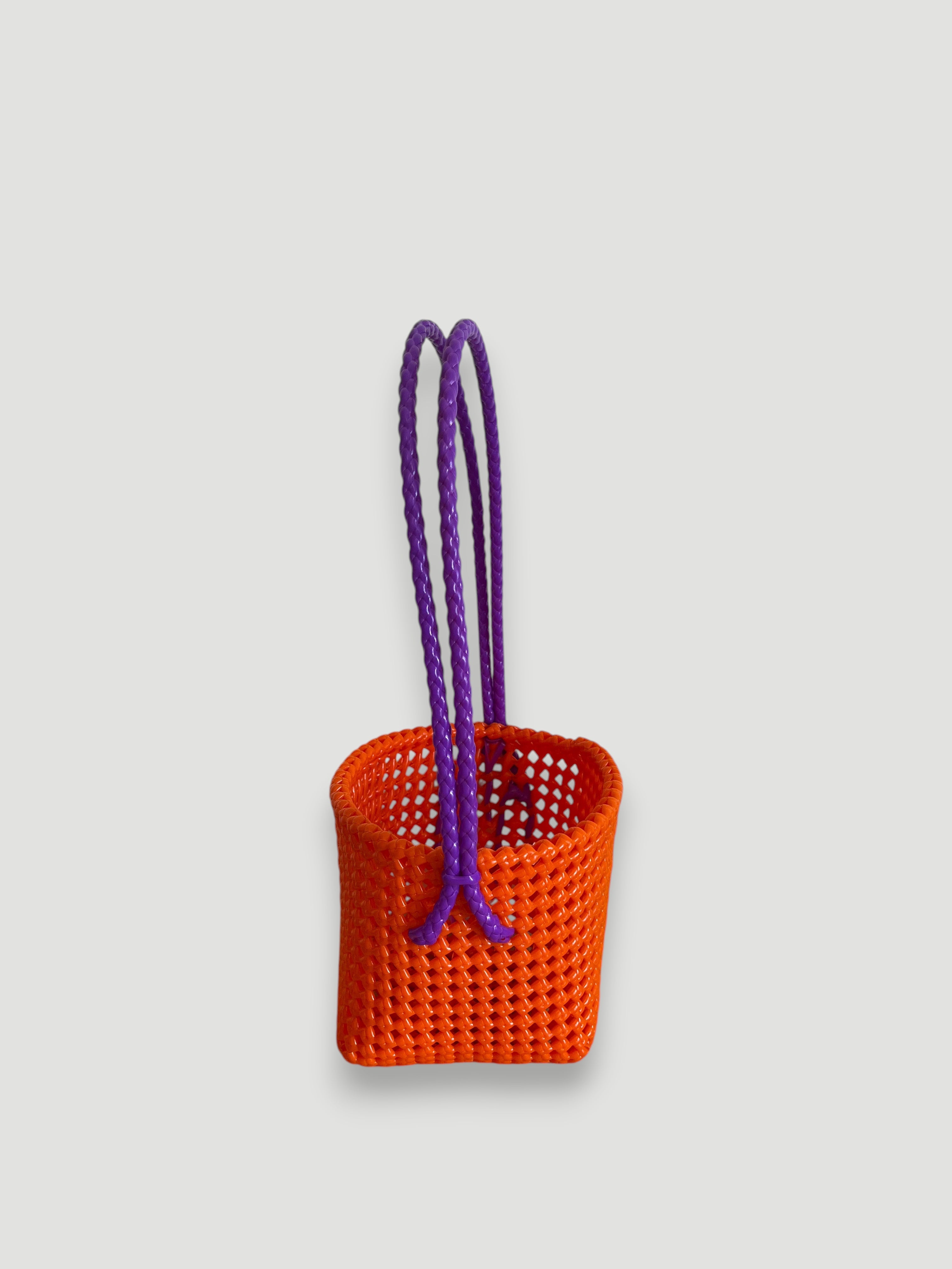 N°89SE - HAND-WOVEN BASKET BAG - BUCKET - orange & purple