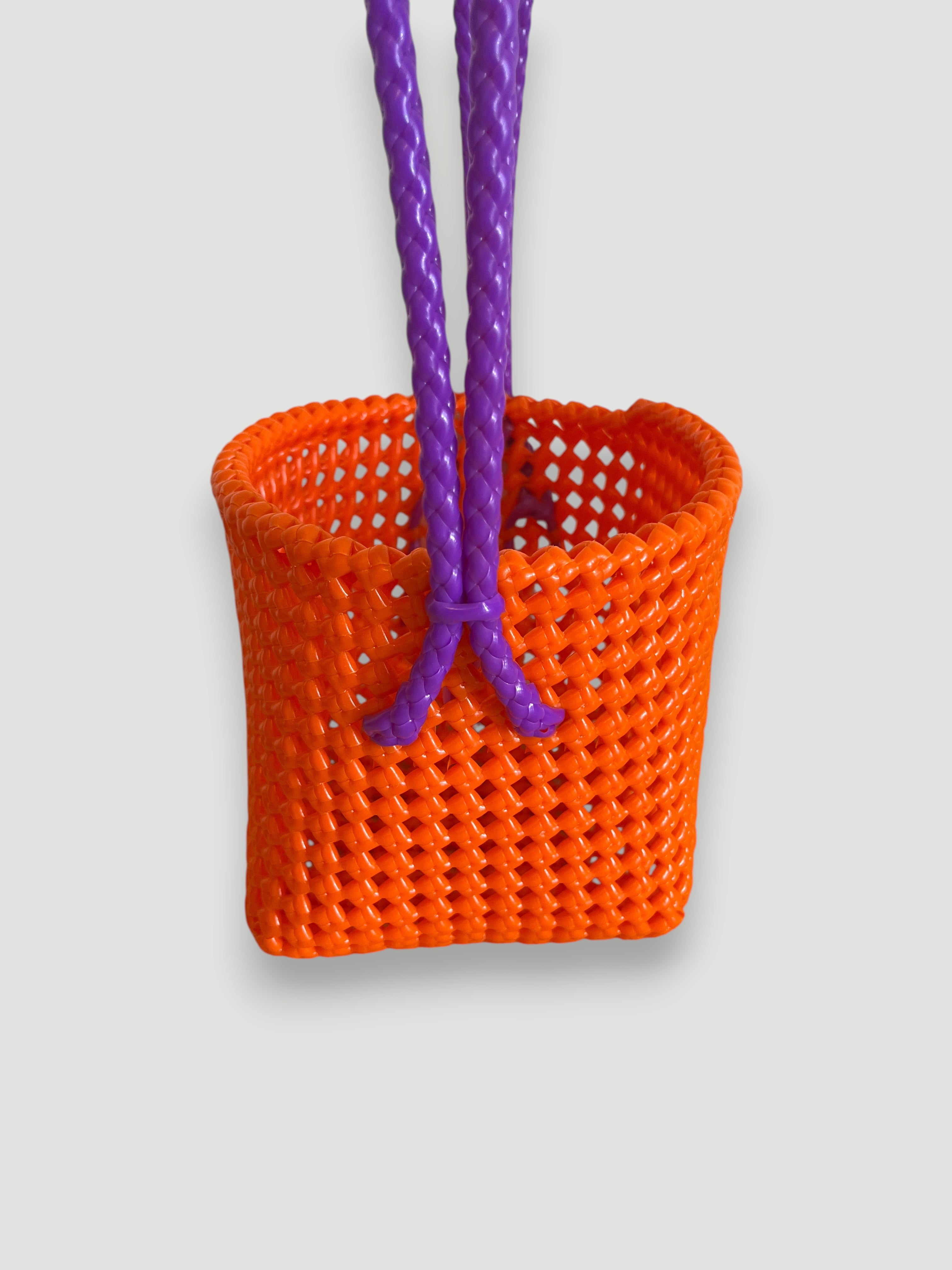 N°89SE - HAND-WOVEN BASKET BAG - BUCKET - orange & purple