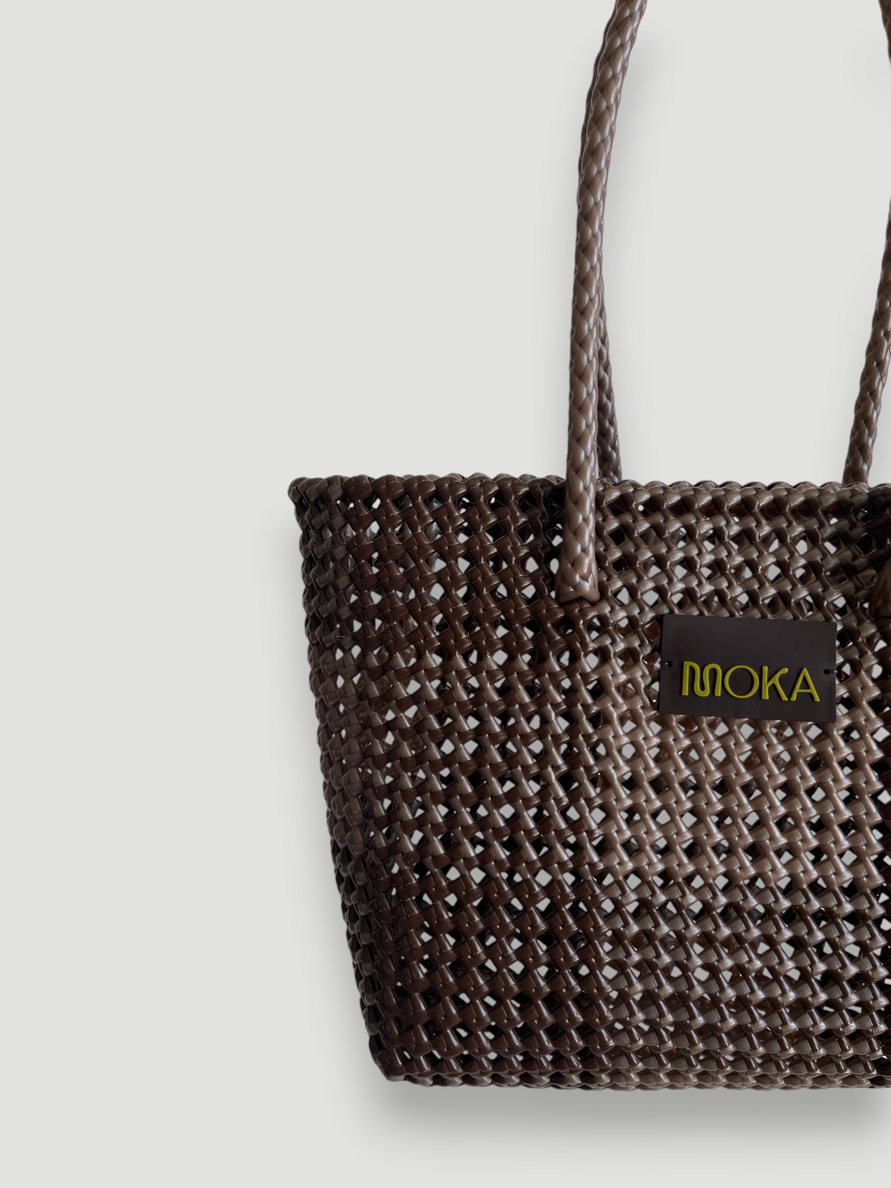 No. 514M - Hand-braided basket bag - medium - brown & metallic brown